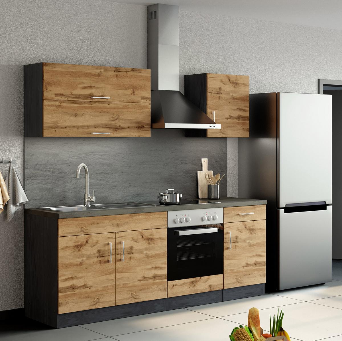 Küchenleerrblock 'Sorrento' , Eichefarben - Chromfarben/Schieferfarben, MODERN, Holzwerkstoff/Metall (210cm) - Held