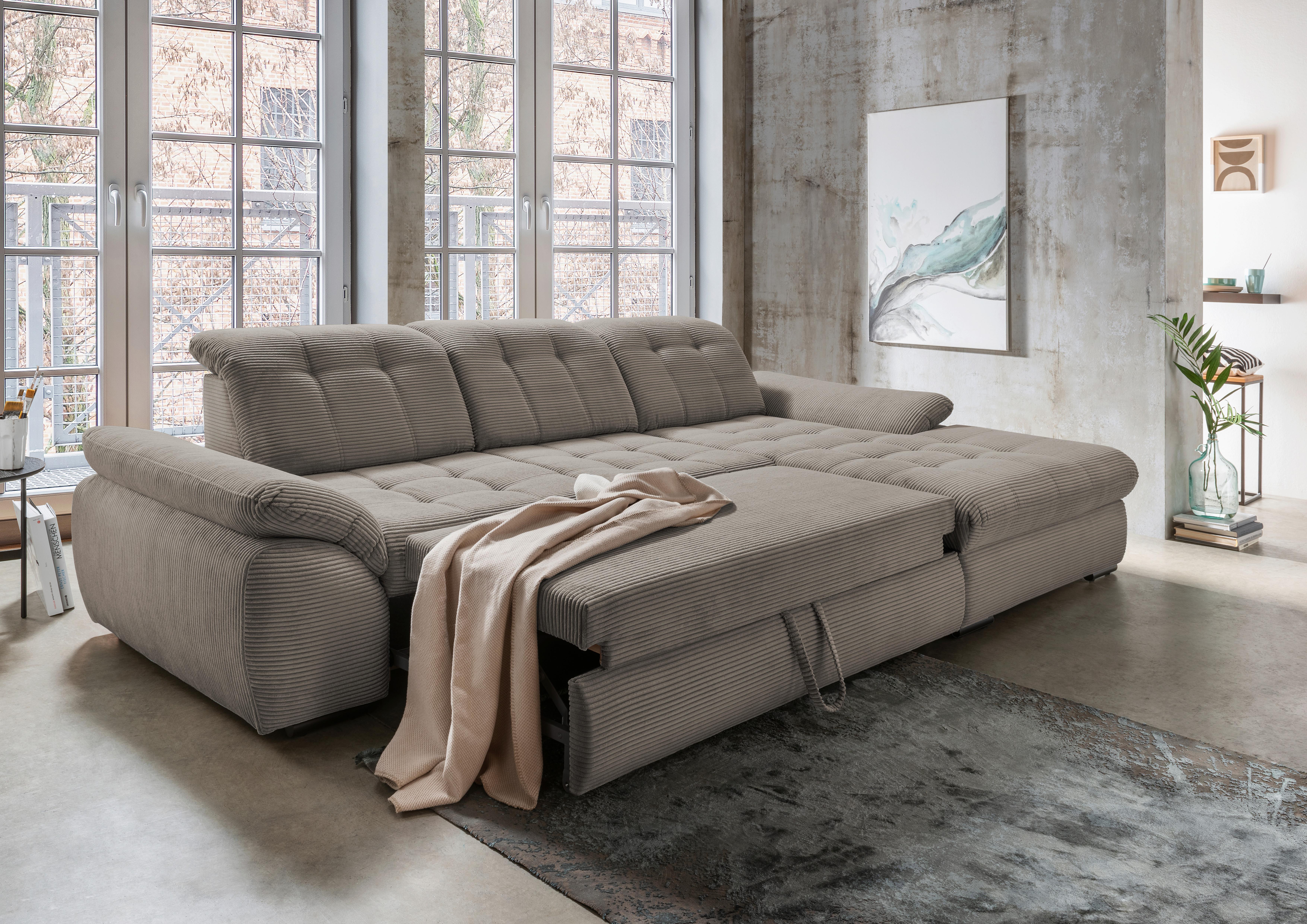 Ecksofa mit Bettkasten Rigatti ca. 314x184 cm Graubraun - Graubraun/Schwarz, MODERN, Textil/Metall (314/184cm) - Livetastic