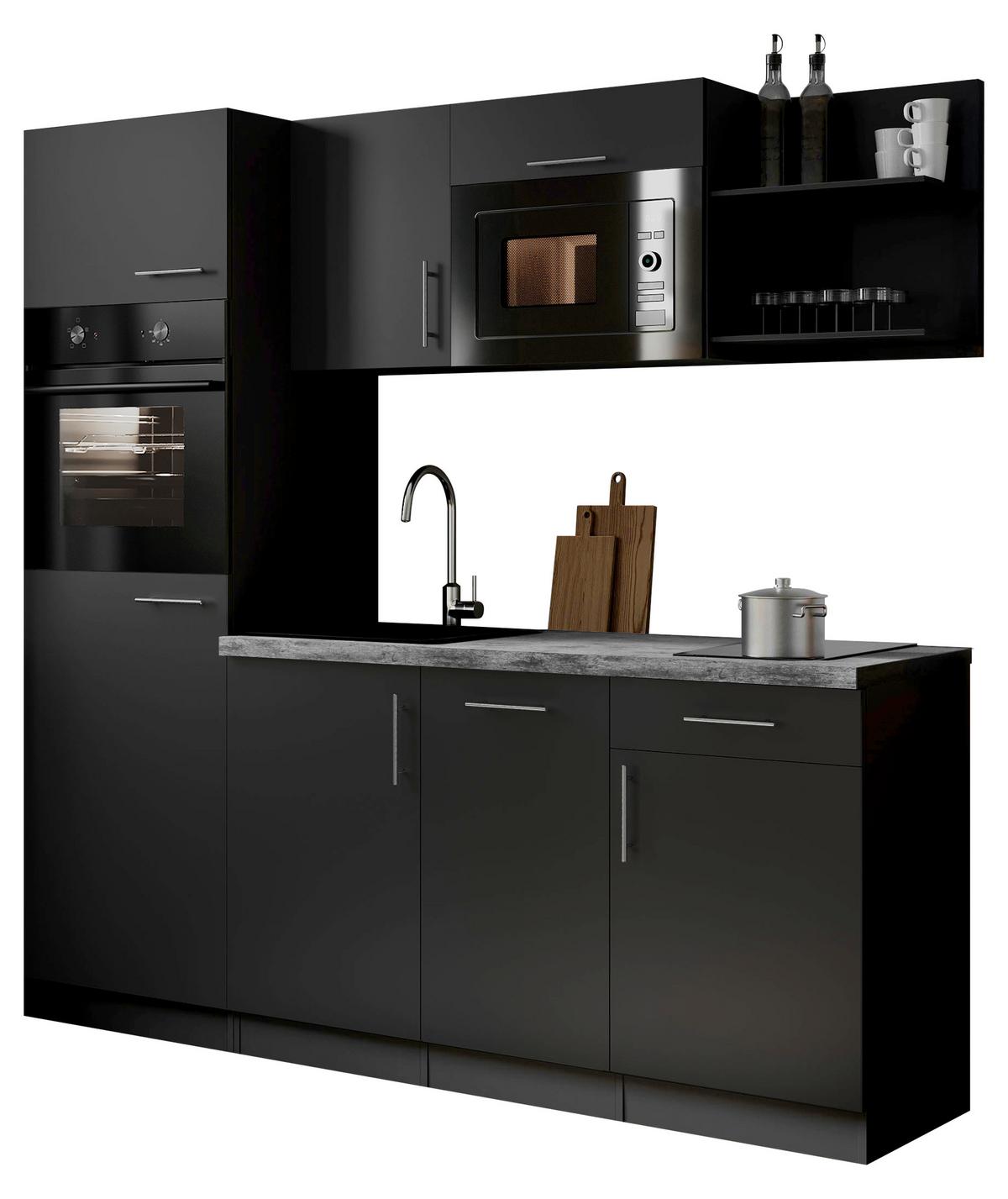 Küchenblock Oliver m. Geräten Schwarz - Schwarz/Grau, Trend, Holzwerkstoff/Metall (205cm) - Respekta