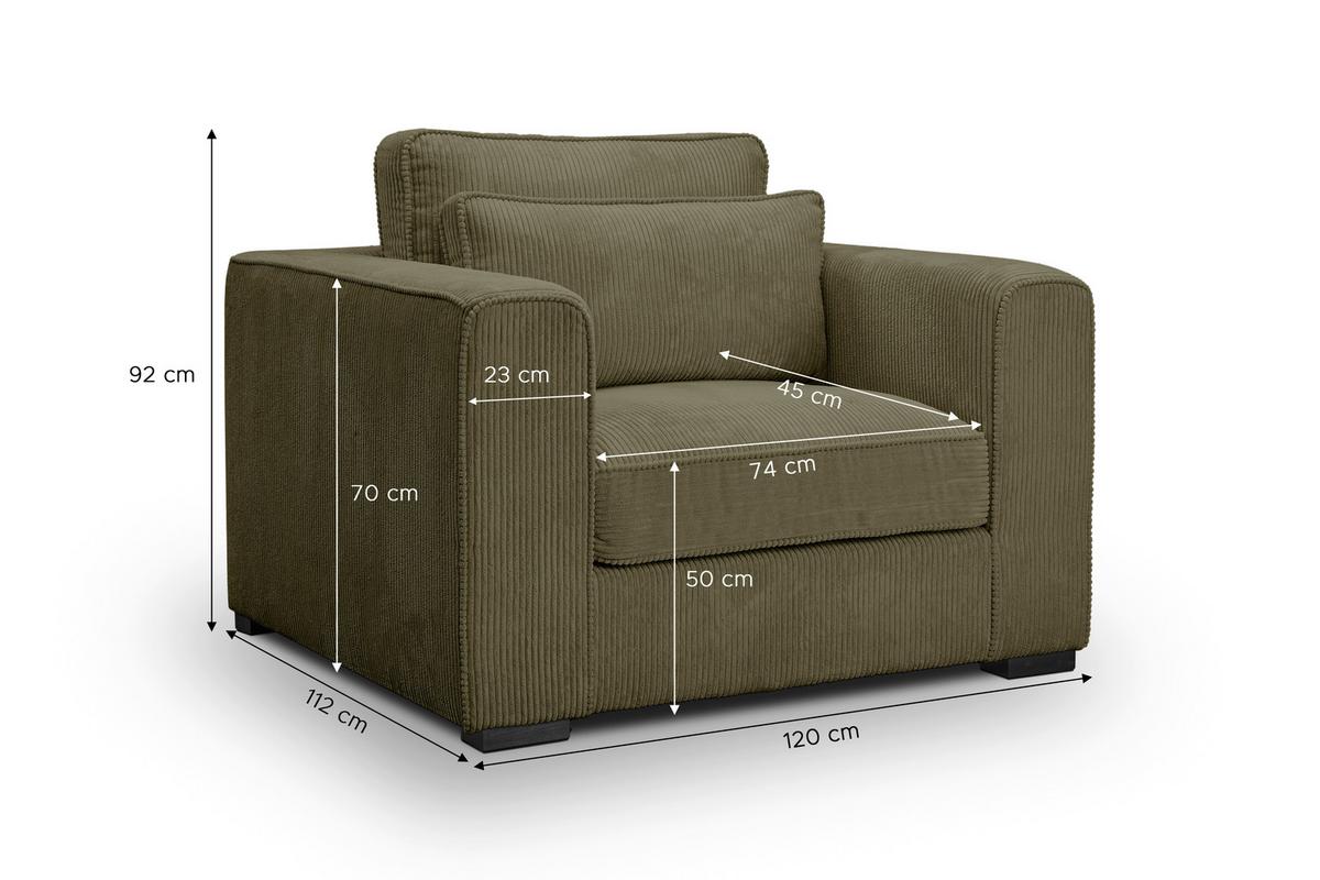 1,5-Sitzer-Sofa Almera Khaki - Khaki/Schwarz, Basics, Holz/Textil (120/92/112cm) - MID.YOU