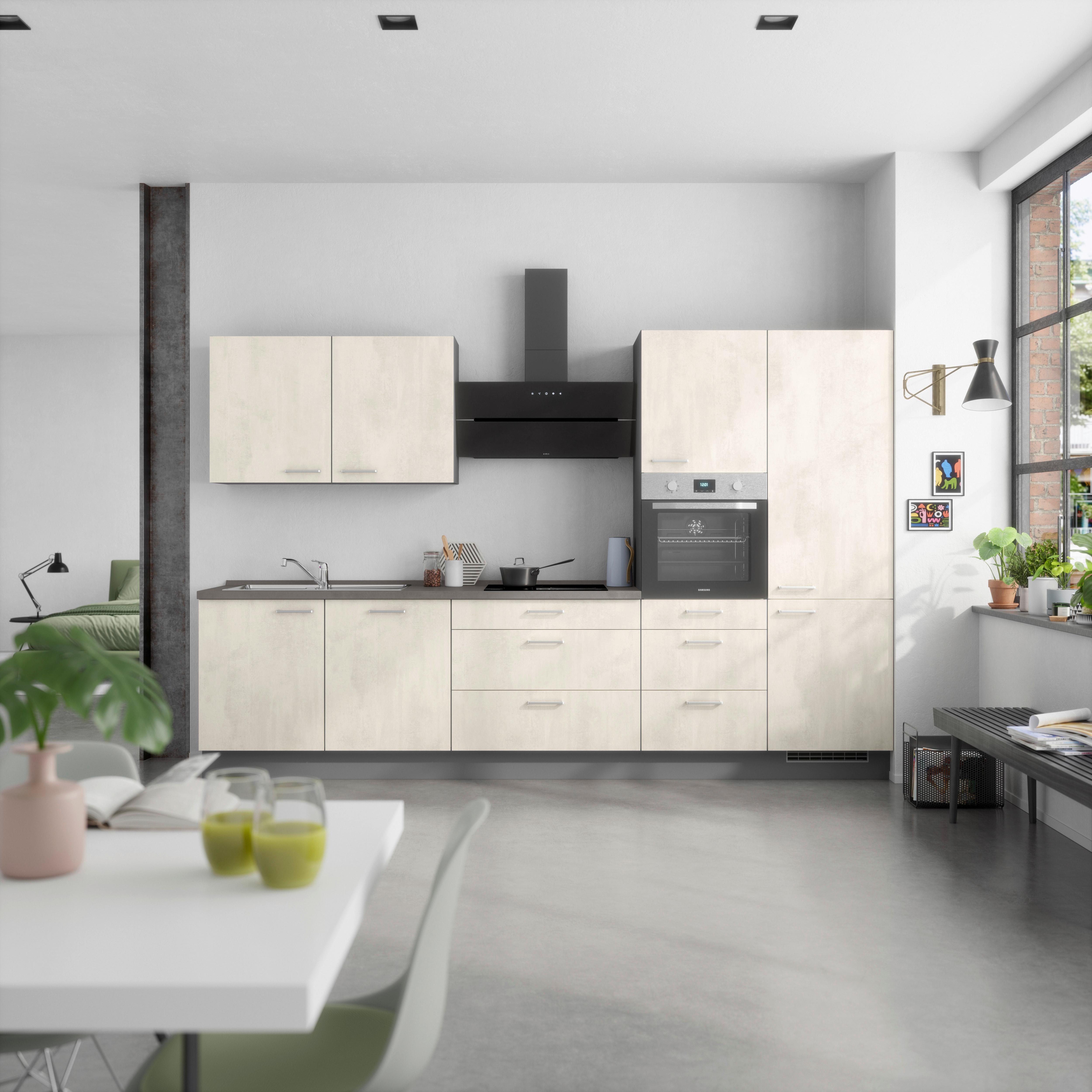 Küchenblock Riva High m. Geräten Weiß - Schieferfarben/Edelstahlfarben, MODERN, Holzwerkstoff/Metall (330cm) - Nobilia