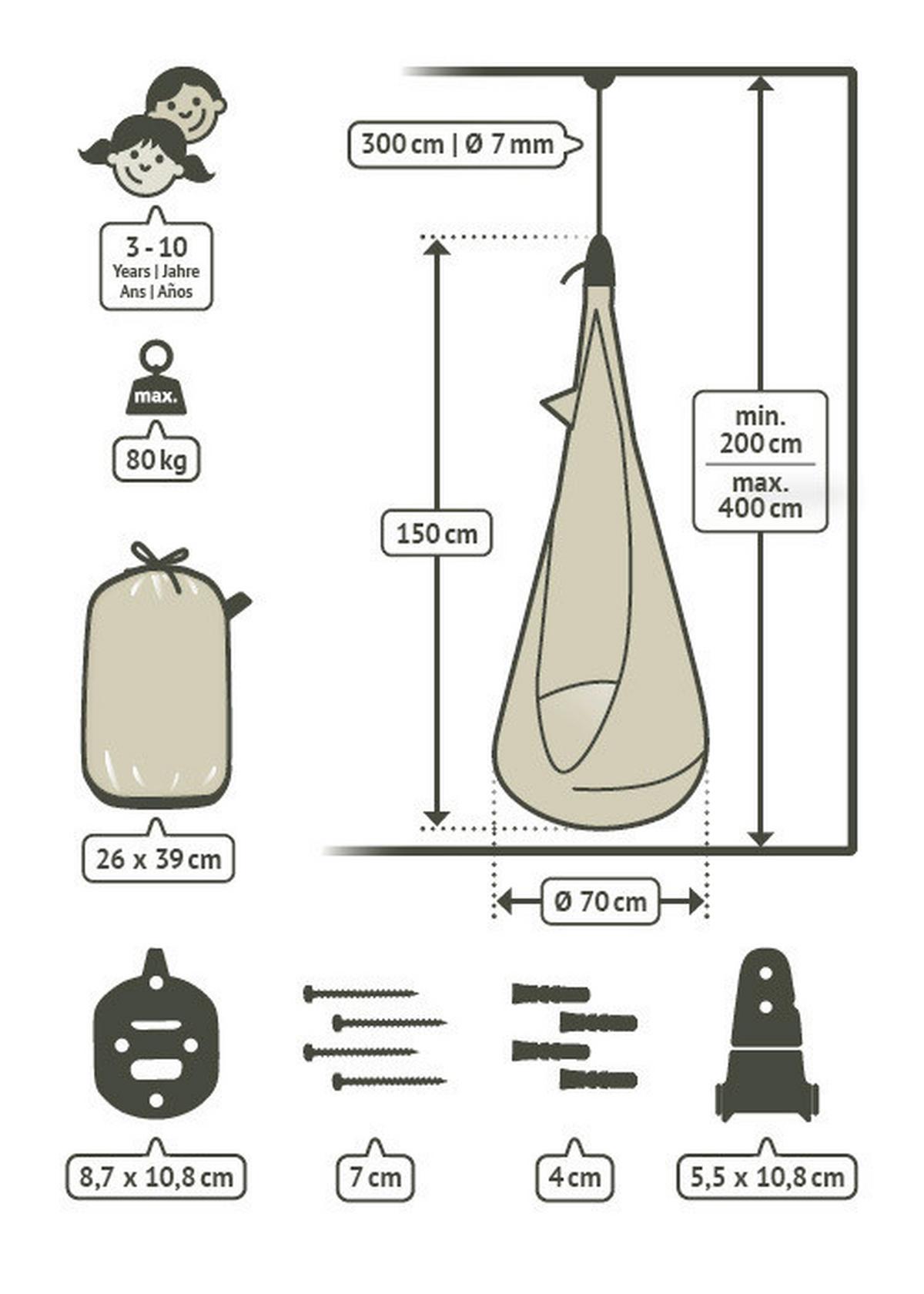 Kinderhängesessel Hanging Nest Grün/Lila/Pink - Pink/Lila, KONVENTIONELL, Textil (70/200-400/150cm) - La Siesta