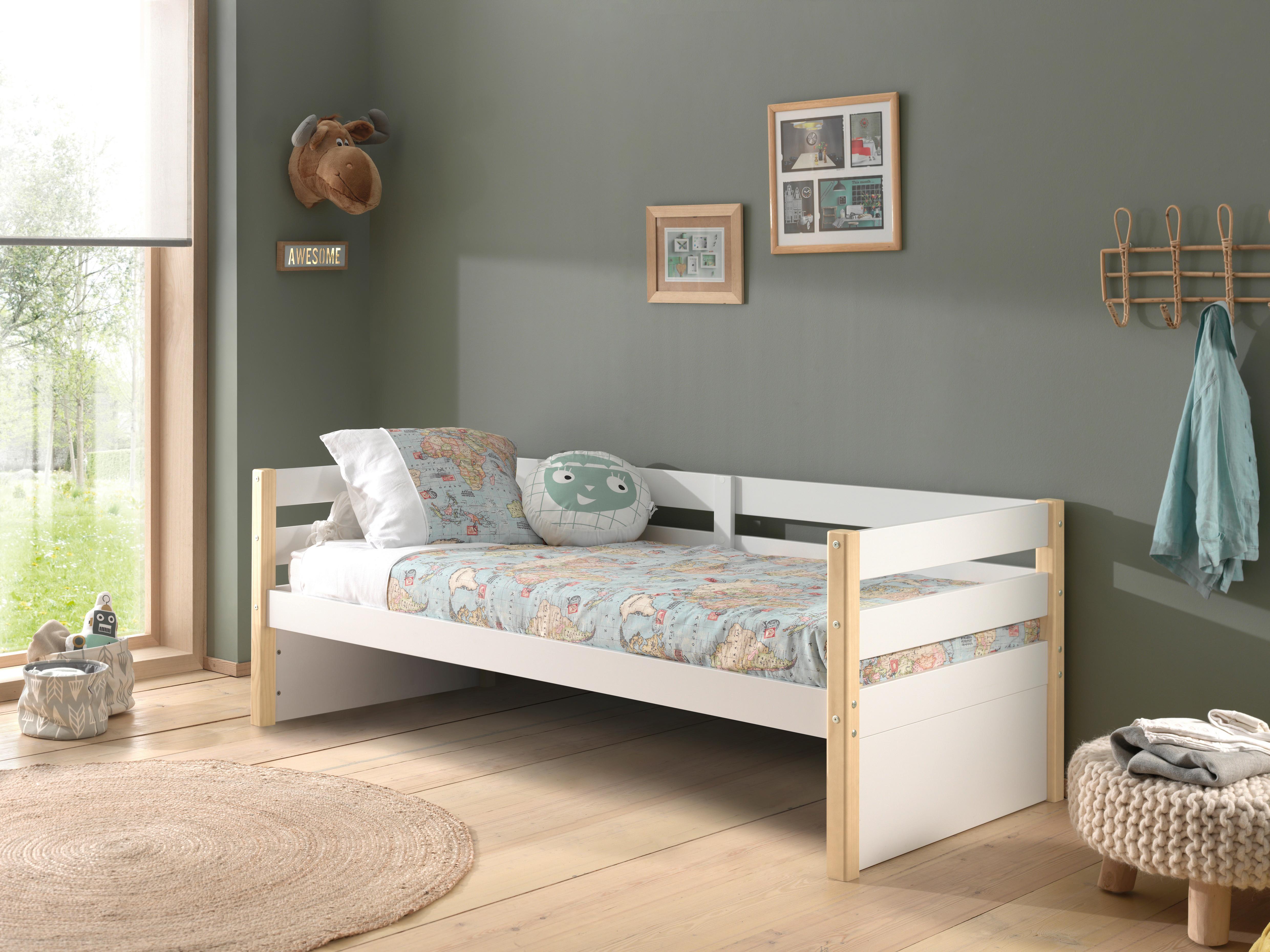 Bett Holz Margrit ca. 90x200 cm Weiß - Weiß/Kieferfarben, MODERN, Holz/Holzwerkstoff (90/200cm) - MID.YOU