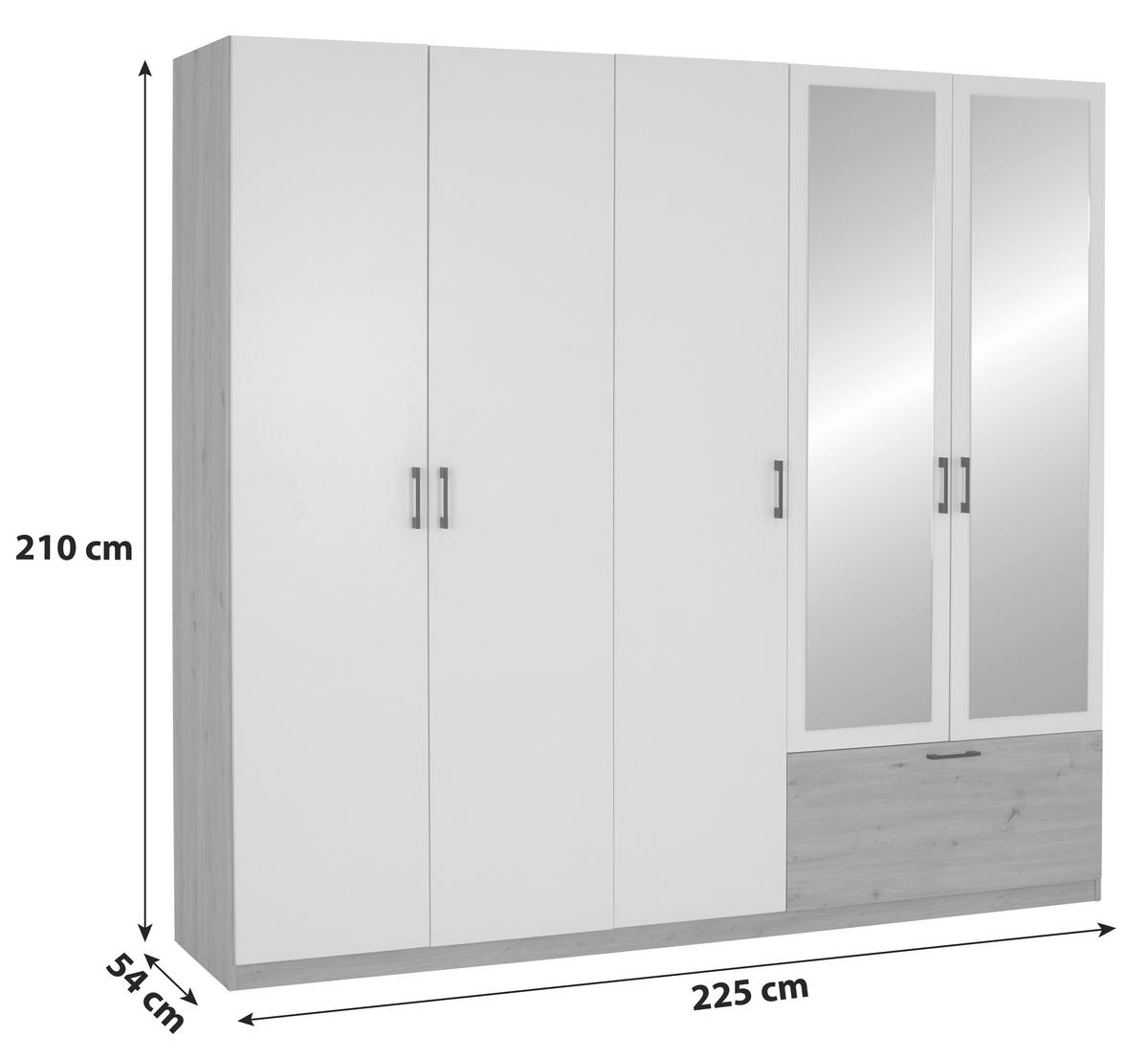 Omara Za Oblačila Mila, Barva Hrasta, Bela - črna/bela, Konvencionalno, umetna masa/steklo (225/210/54cm)