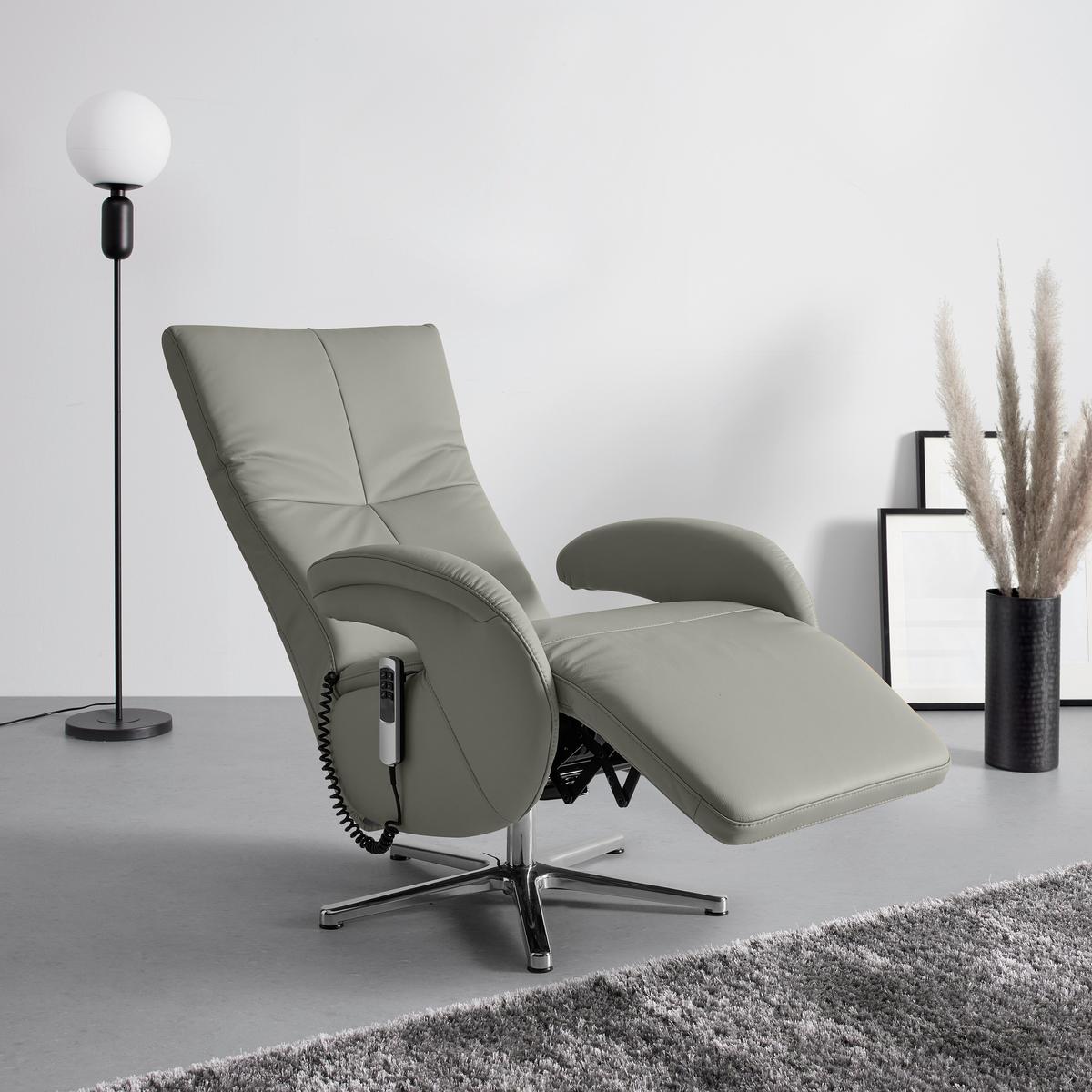 Relaxsessel Sitting 2 Graublau - Chromfarben/Graublau, MODERN, Leder (70/111/80cm) - Premium Living