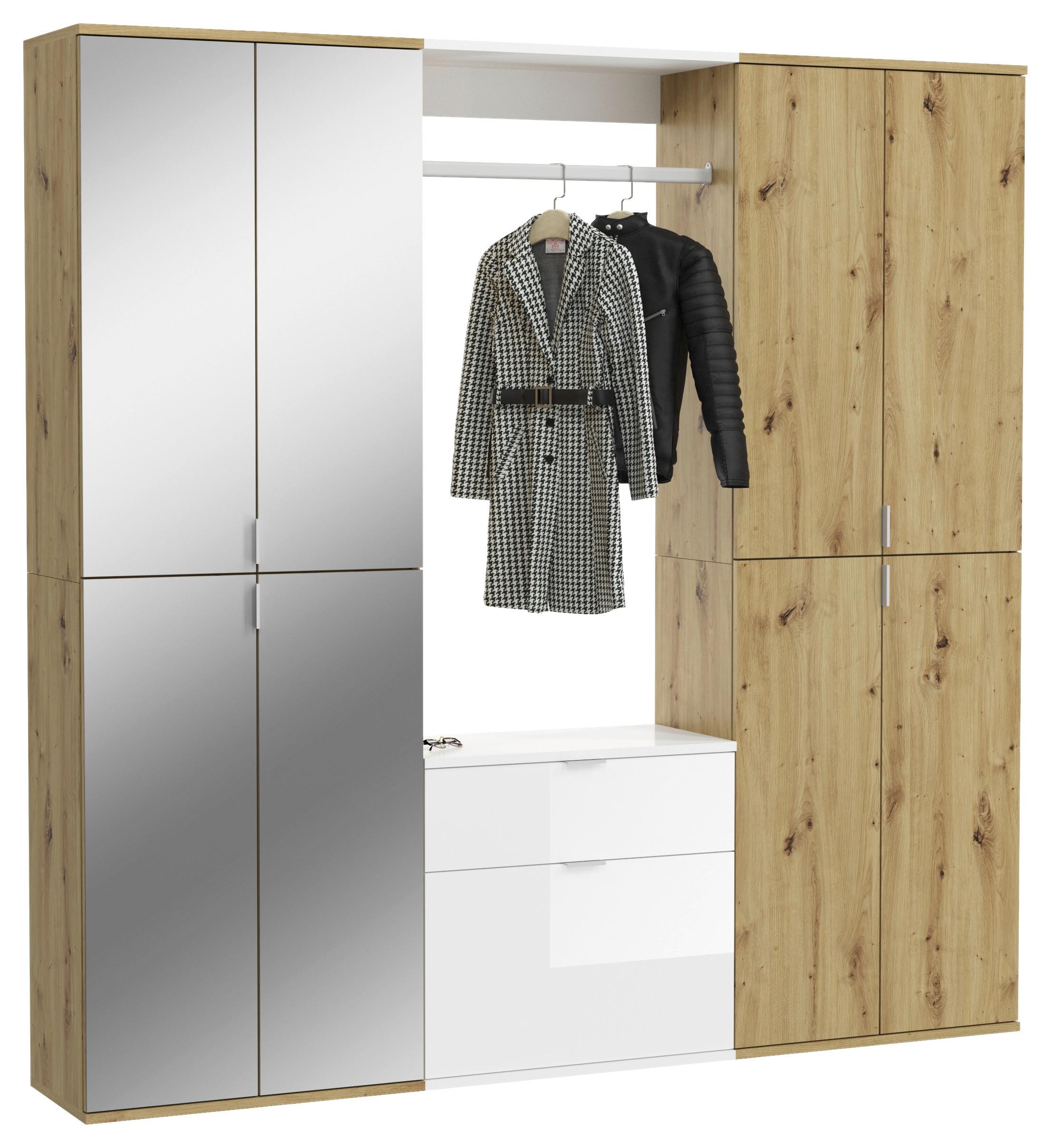 Garderobe Projekt X ca. 183x193 cm Eiche/Weiß - Weiß Hochglanz, KONVENTIONELL, Glas/Holzwerkstoff (183/193/34cm) - MID.YOU