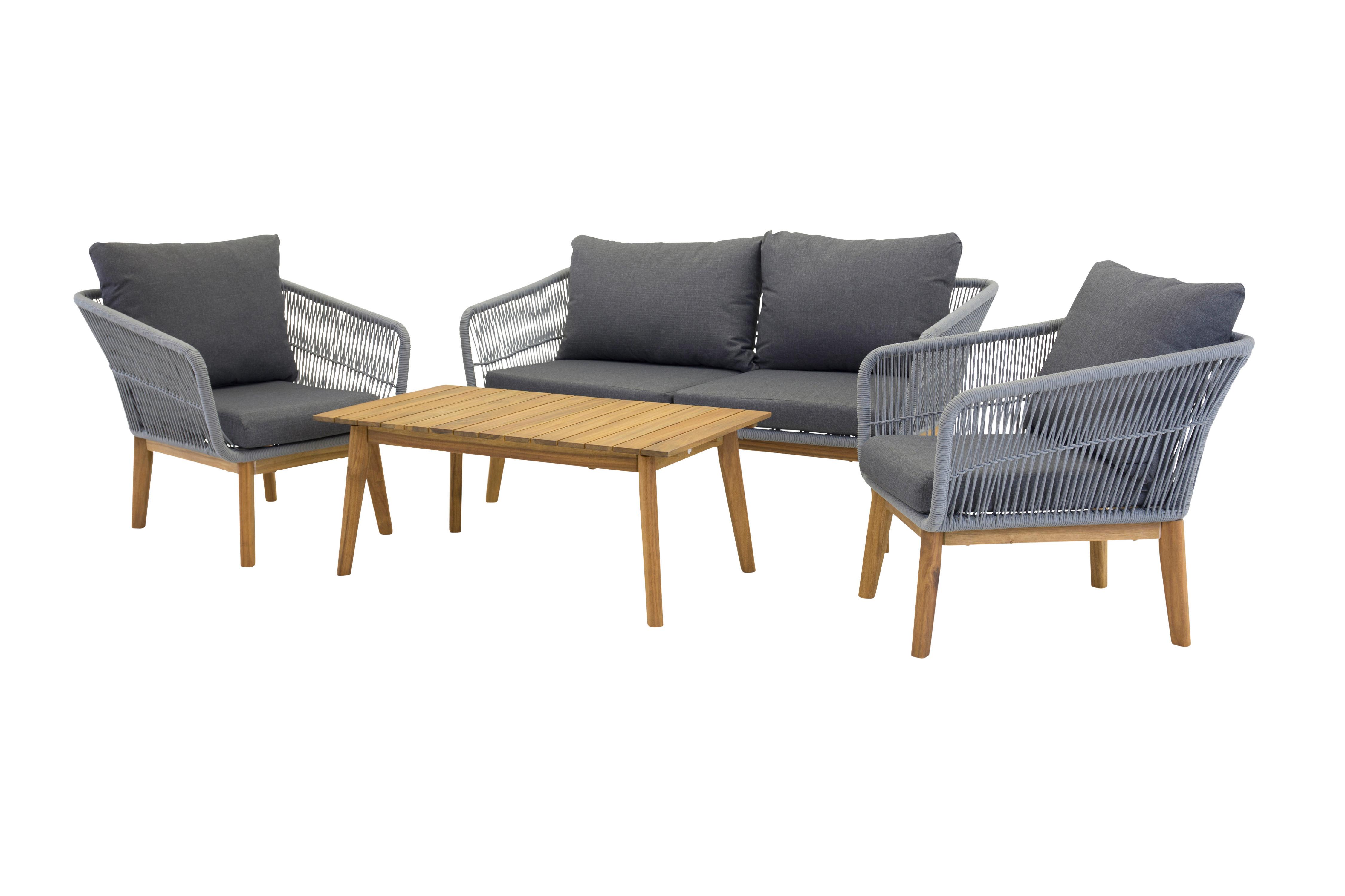 Loungegarnitur Chania Grau/Hellgrau - Grau/Akaziefarben, KONVENTIONELL, Holz/Textil (164/75null) - Gardenson