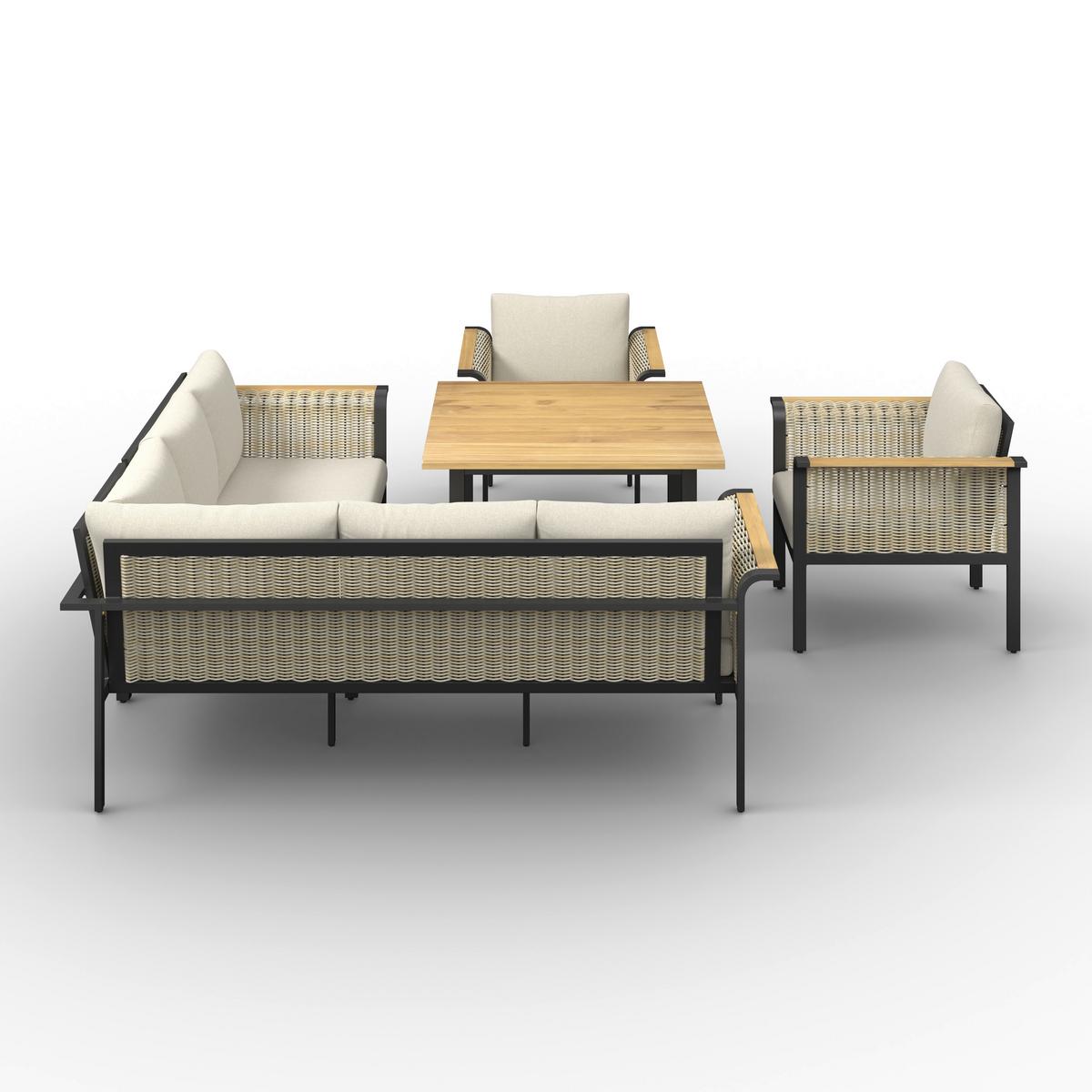 Jedilna Lounge Garnitura Cassandra, 5-Delni Set - svetlo rjava/barva tikovine, Moderno, kovina/tekstil - Bessagi Garden