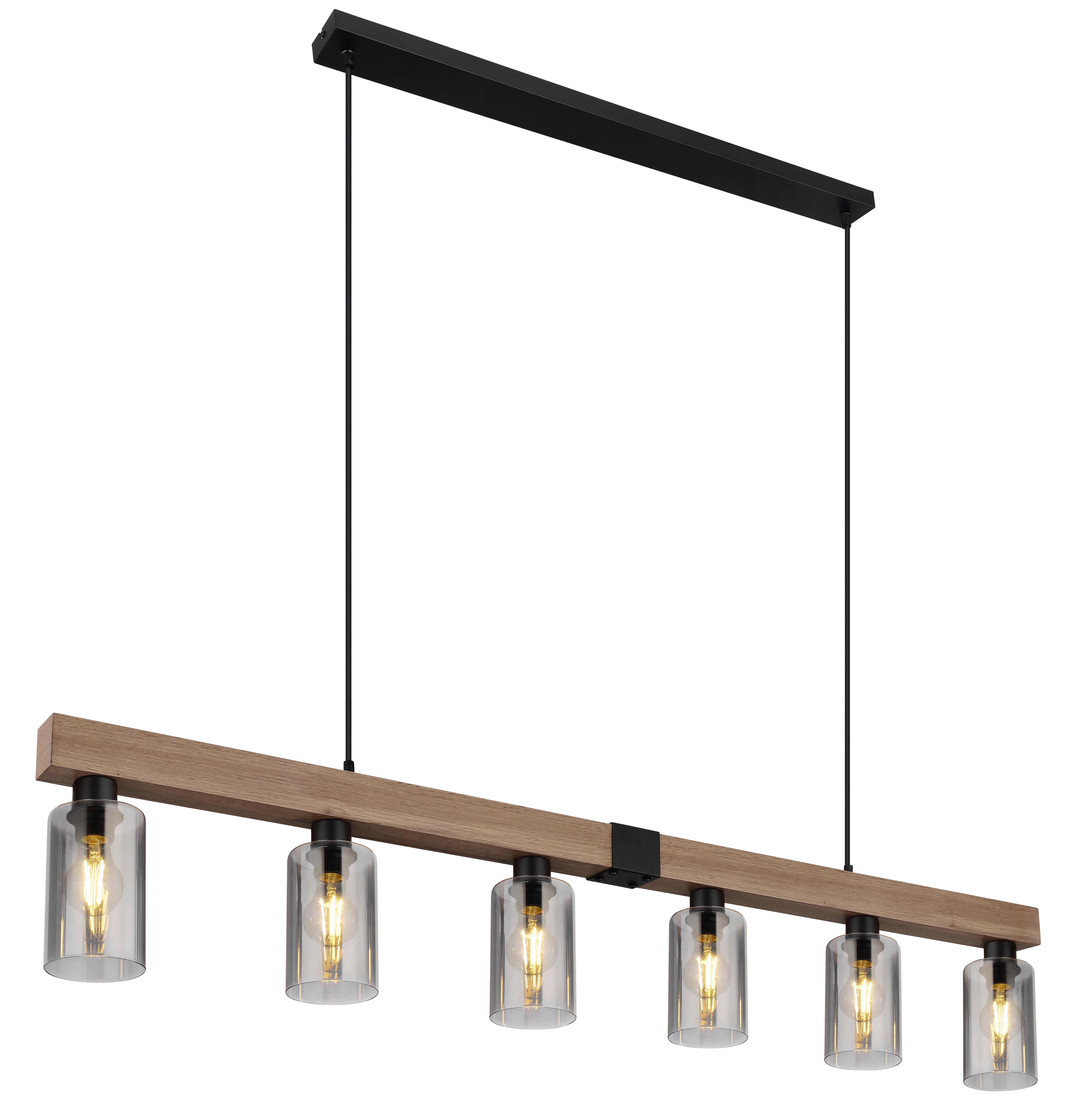 HÄNGELEUCHTE HADERA - Dunkelbraun/Schwarz, Natur, Glas/Holzwerkstoff (140/10/120cm) - Globo