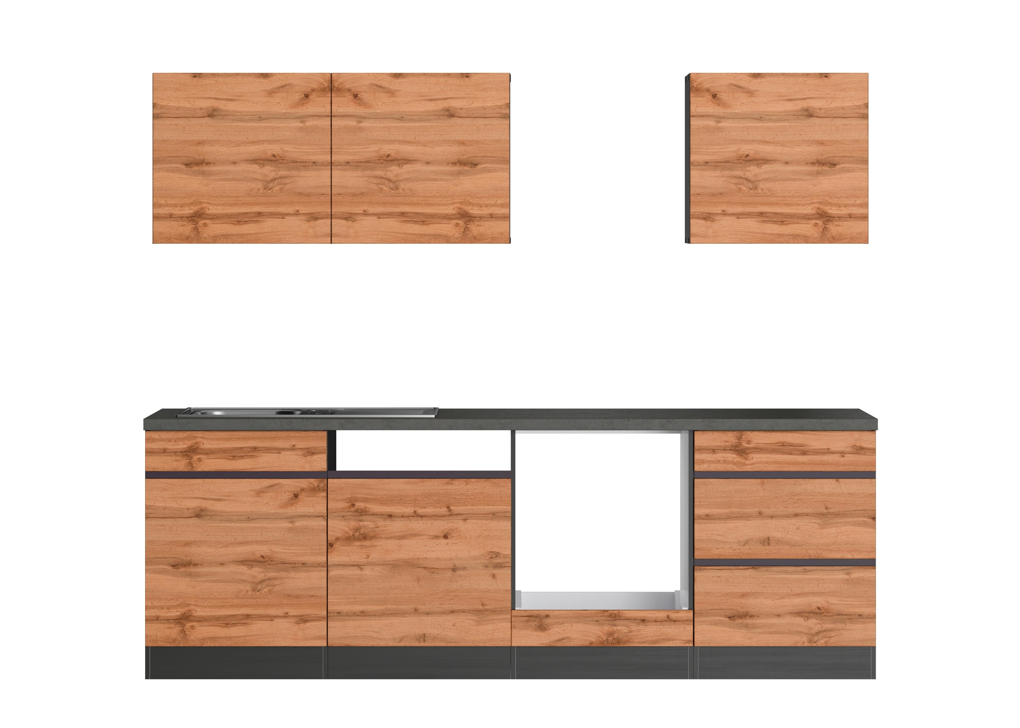 Küchenblock Turin ohne Geräte ca. 240 cm Eiche/Grau - Eiche Wotan/Graphitfarben, Design, Holzwerkstoff (240cm) - Held