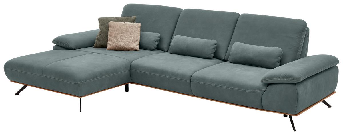 Wohnlandschaft Erling Grün - Beige/Schwarz, MODERN, Leder/Metall (187/89/322cm) - Premium Living