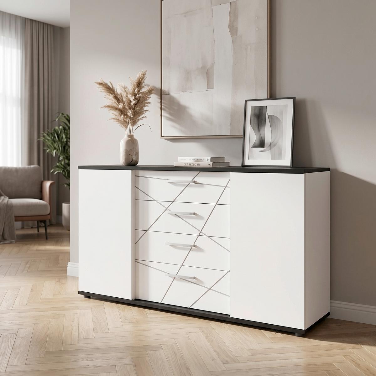 Komoda Venezia - tamni hrast/bela visoki sjaj, Moderno, metal/pločasti materijal (161,4/87,4/40cm) - Modern Living