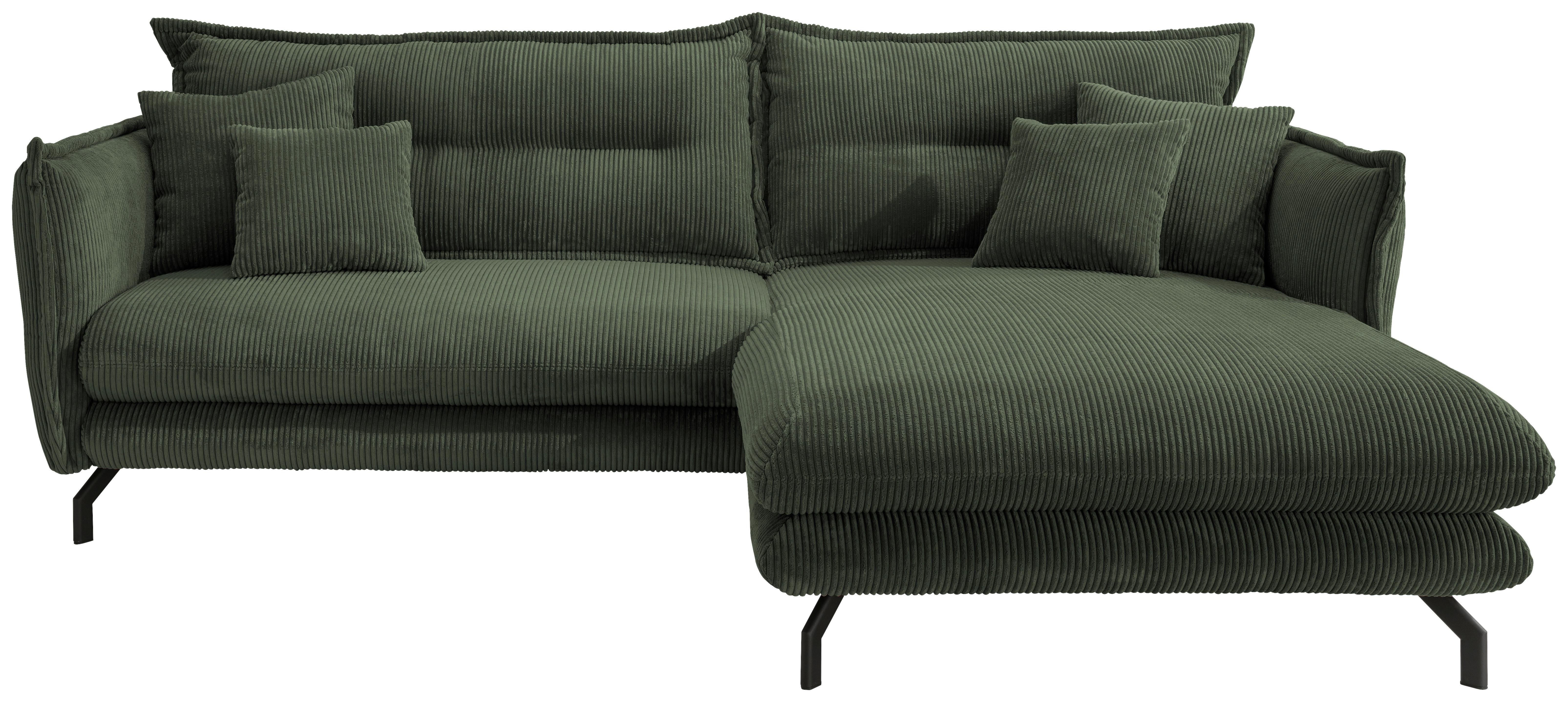 Wohnlandschaft Lava Moosgrün Cord ca. 255x180 cm - Schwarz/Grün, MODERN, Textil/Metall (255/180cm) - Livetastic