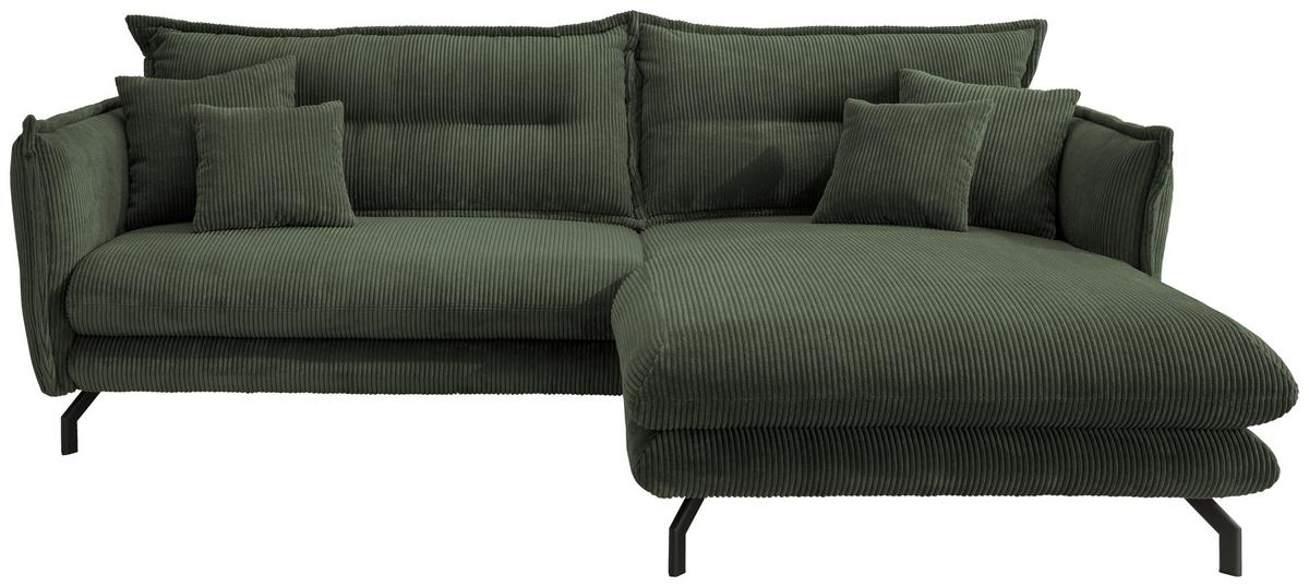 Wohnlandschaft Lava Moosgrün Cord ca. 255x180 cm - Schwarz/Grün, MODERN, Textil/Metall (255/180cm) - Livetastic