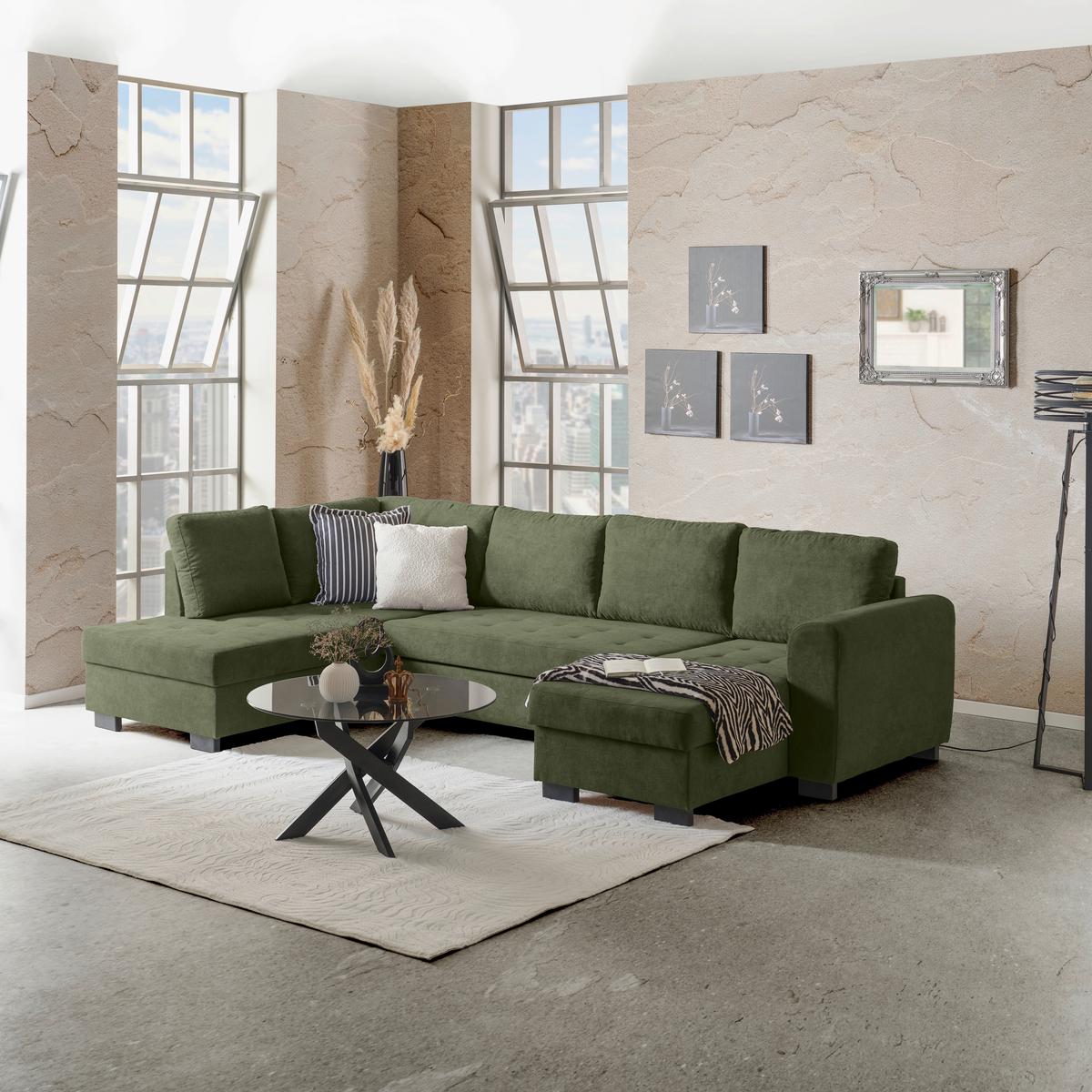 Kutna Garnitura Malte - siva/zelena, Moderno, tekstil/plastika (178/305/155cm) - Luca Bessoni