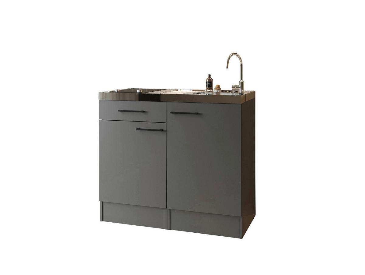 Miniküche Oliver m. Gerät ca. 100cm Grau - Schwarz/Grau, Trend, Holzwerkstoff/Metall (100cm) - Respekta