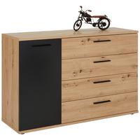Comodă RACER-LIGHT - culoare lemn stejar/negru, Konventionell, plastic/metal (124,9/83,1/41,3cm)