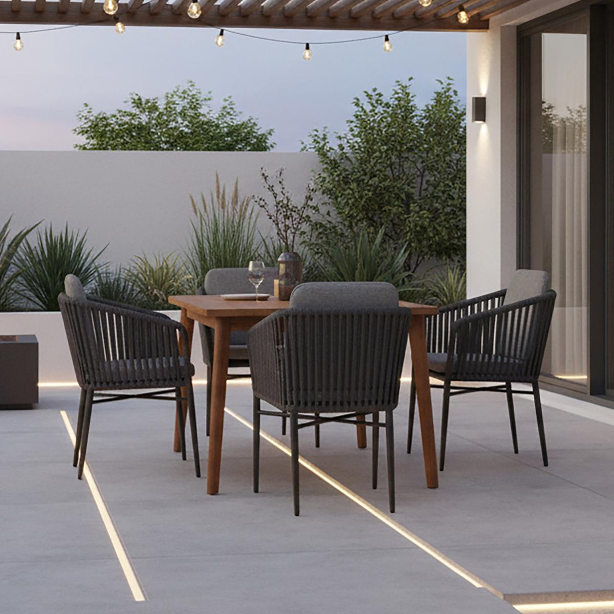 Gartengarnitur Atacama Holz/Kunststoff/Metall 5-tlg. - Grau/Akaziefarben, Basics, Holz/Kunststoff (180/90/76cm) - Gardenson