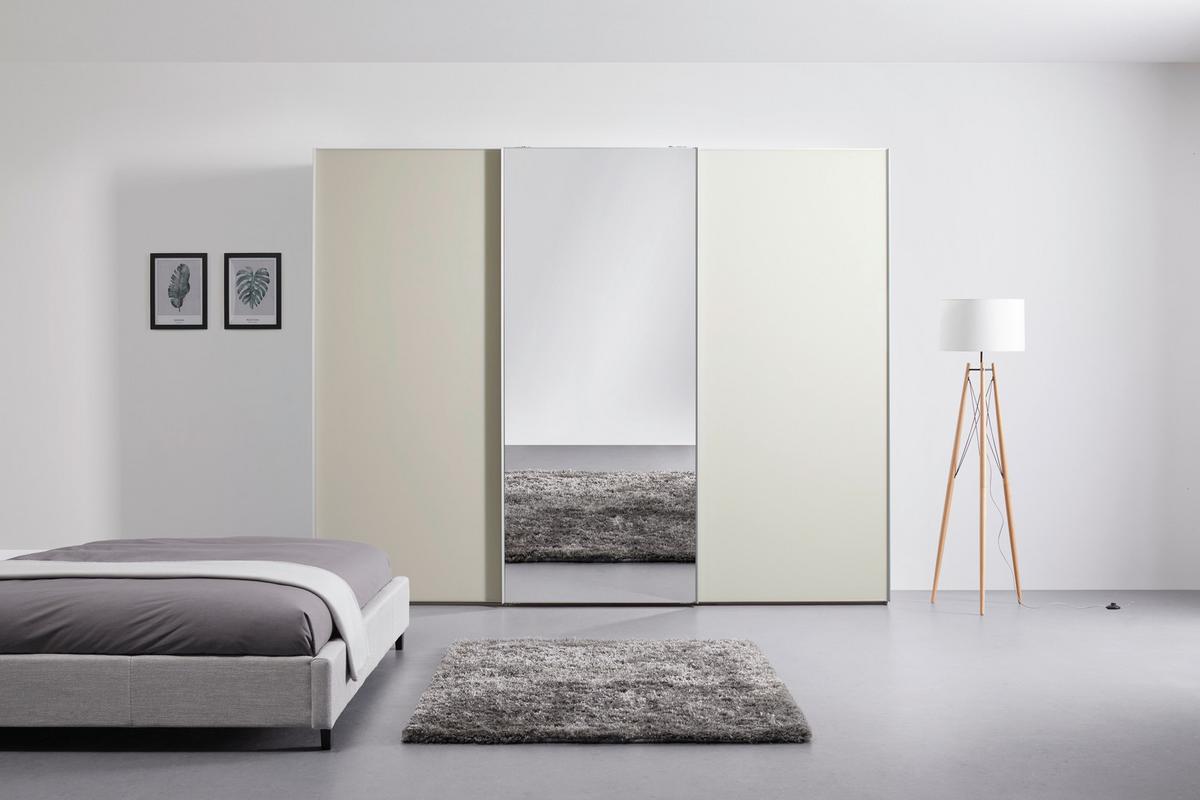 Omara Z Drsnimi Vrati Sonate, Svetlo Siva, Peščena, 280 Cm - barve aluminija/peščene barve, Moderno, kovina/steklo (280/222/68cm) - Premium Living