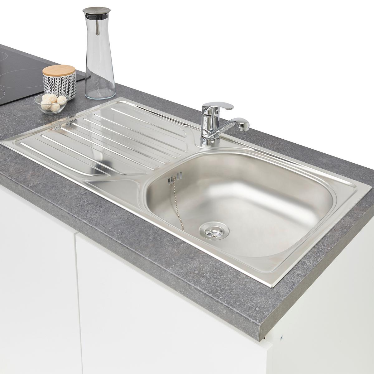 Küchenblock Premium Weiß B: ca. 280 cm - Weiß/Grau, MODERN, Holzwerkstoff (280cm) - Respekta
