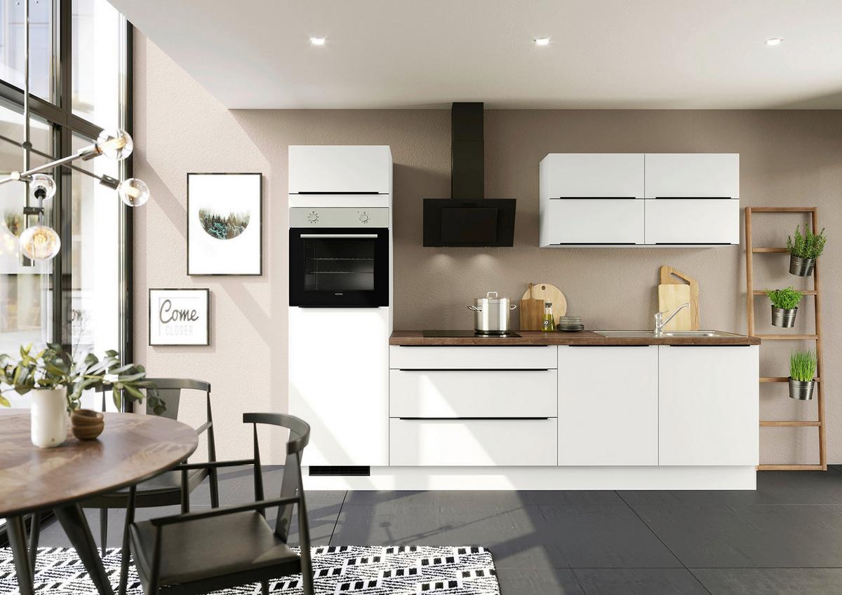 Küchenblock inkl. 5 E-Geräte IP3150 Weiß - Eichefarben/Schwarz, Trend, Holzwerkstoff/Metall (280cm) - Impuls