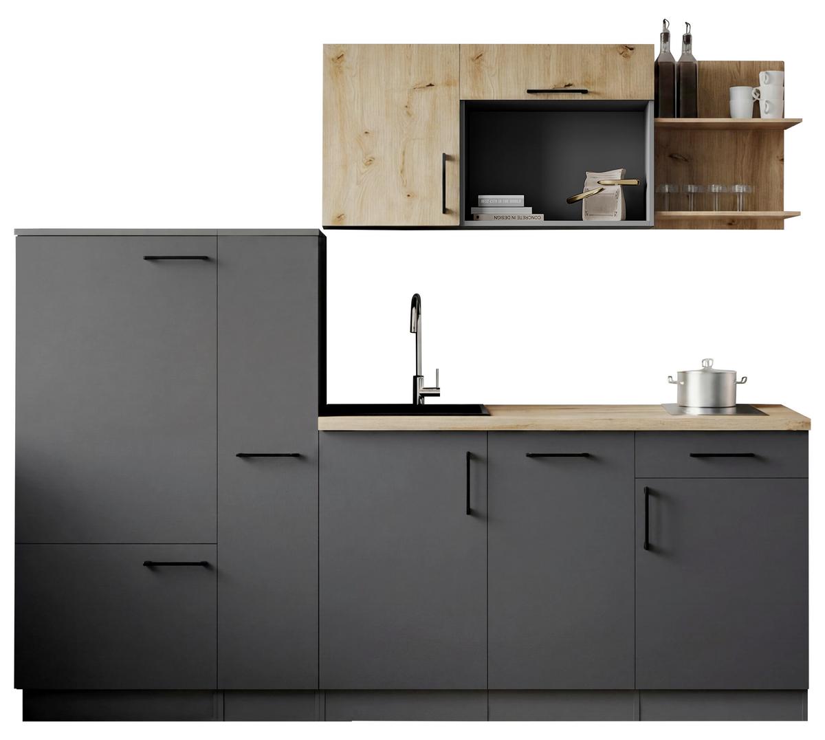 Küchenblock Oliver m. Geräten Grau - Eiche Artisan/Grau, Trend, Holzwerkstoff/Metall (235cm) - Respekta