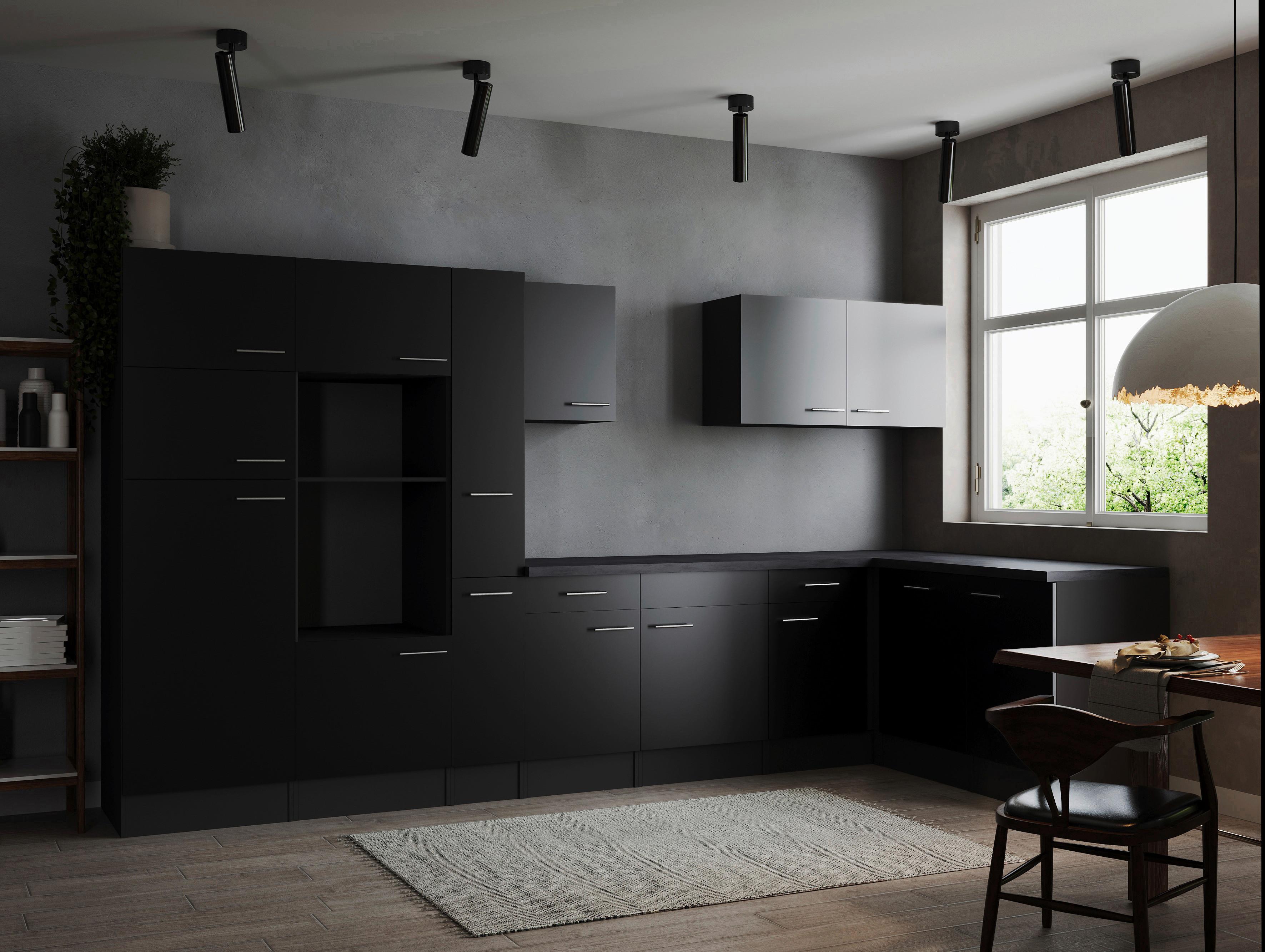 Kotna Kuhinja Brez Aparatov Oliver, 370x172cm - srebrne barve/črna, Design, kovina/leseni material (370/172cm) - Respekta