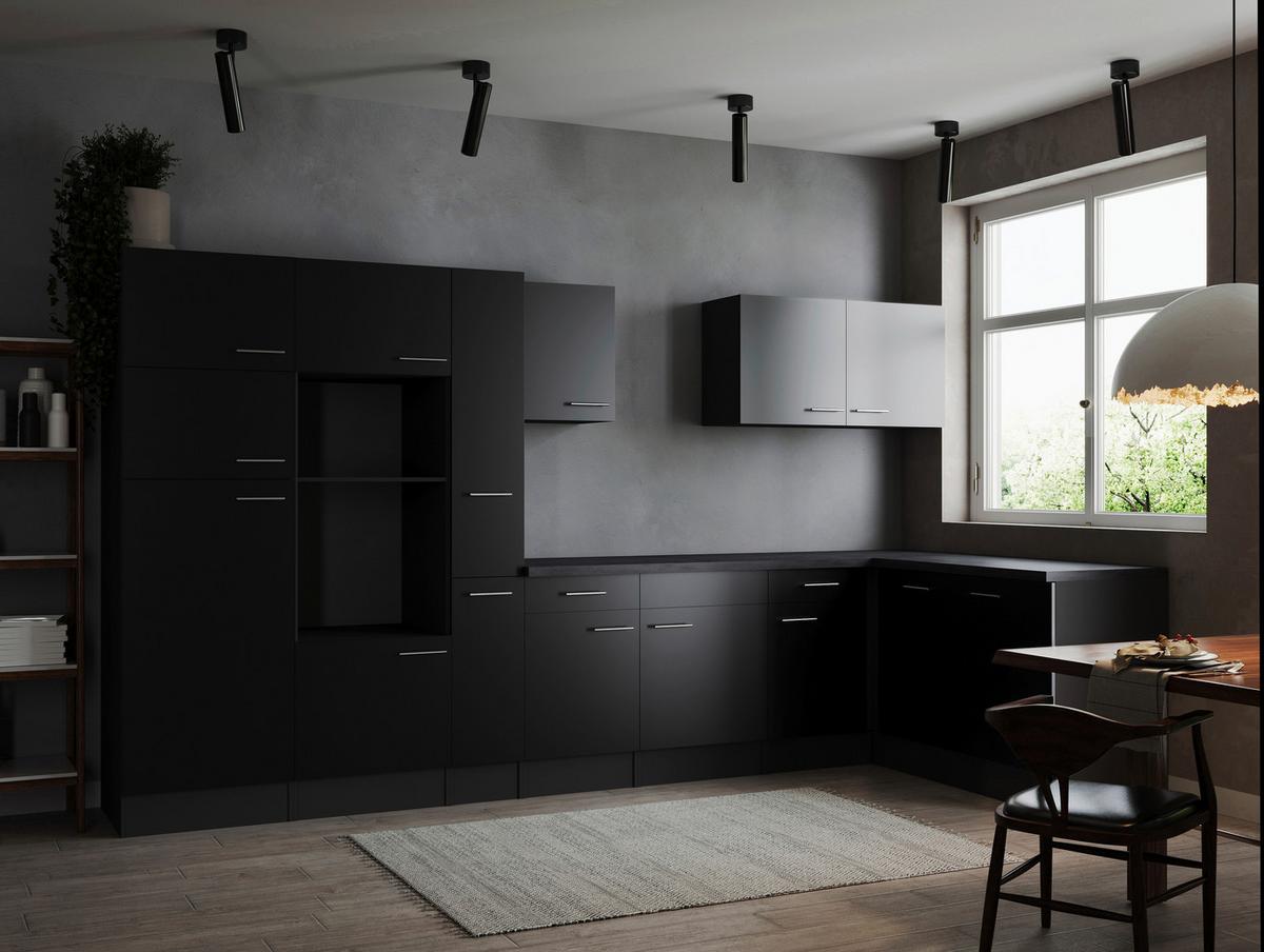 Kotna Kuhinja Brez Aparatov Oliver, 370x172cm - srebrne barve/črna, Design, kovina/leseni material (370/172cm) - Respekta