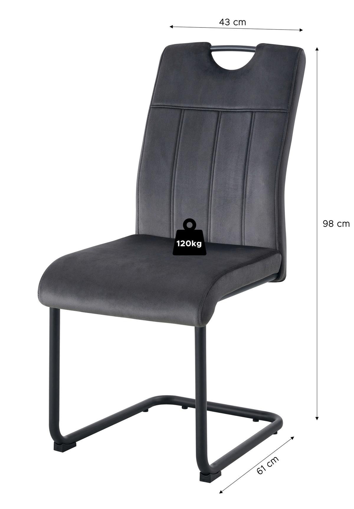 Set Nihajnih Stolov Lisa, Antracit, 2 Kos - črna/antracit, Moderno, kovina/tekstil (43/98/61cm) - MID.YOU