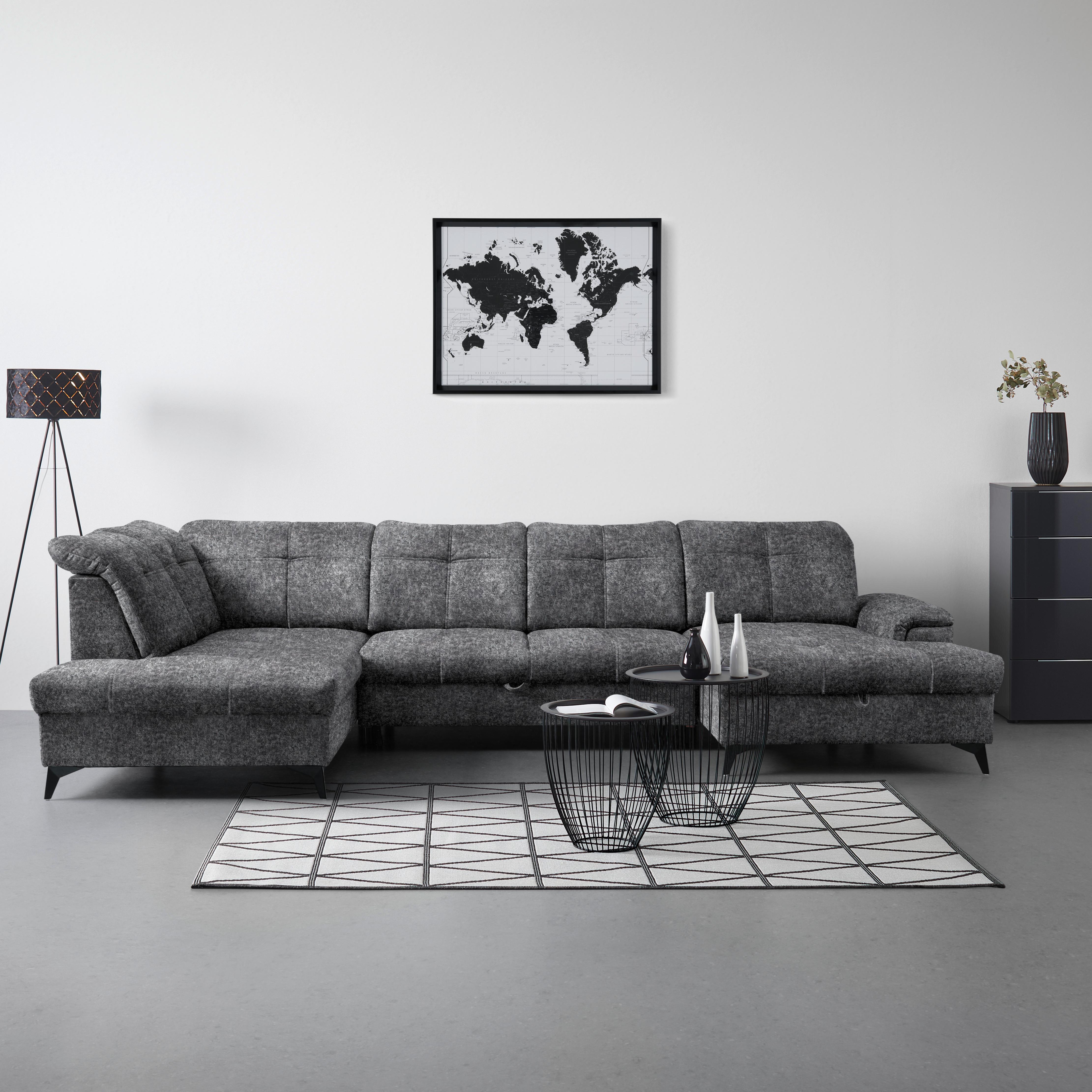 Wohnlandschaft Sierra Grau - Grau, MODERN, Textil/Metall (230/364/181cm) - Mömax