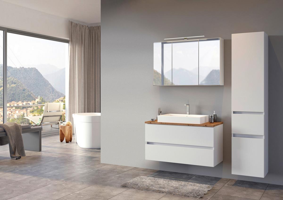 Badezimmer Pienza mit LED ca. 100 cm Weiß - Eichefarben/Weiß, Basics, Keramik/Holzwerkstoff (100cm) - Held