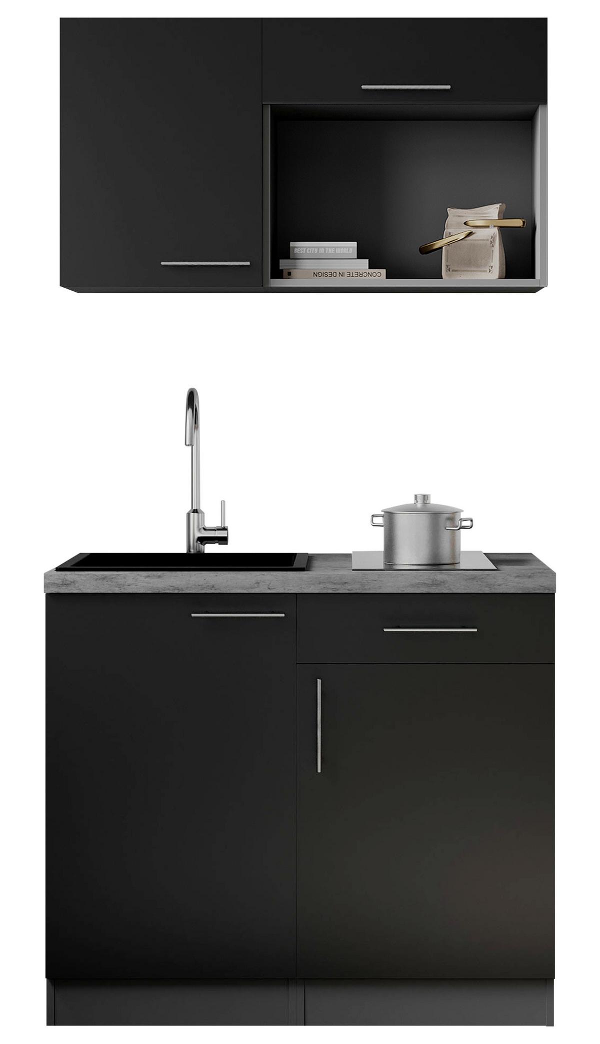 Miniküche Oliver m. Gerät ca. 100cm Schwarz - Schwarz/Grau, Trend, Holzwerkstoff/Metall (100cm) - Respekta