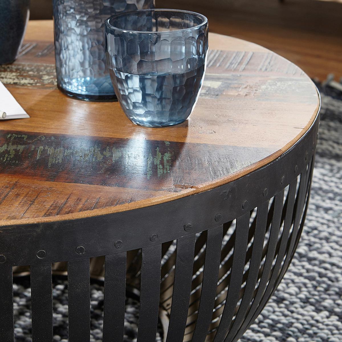 Couchtisch Nisha ca. 70x70 cm,aus Recyclingholz - Schwarz/Braun, Design, Holz/Metall (70/70/33cm) - MID.YOU