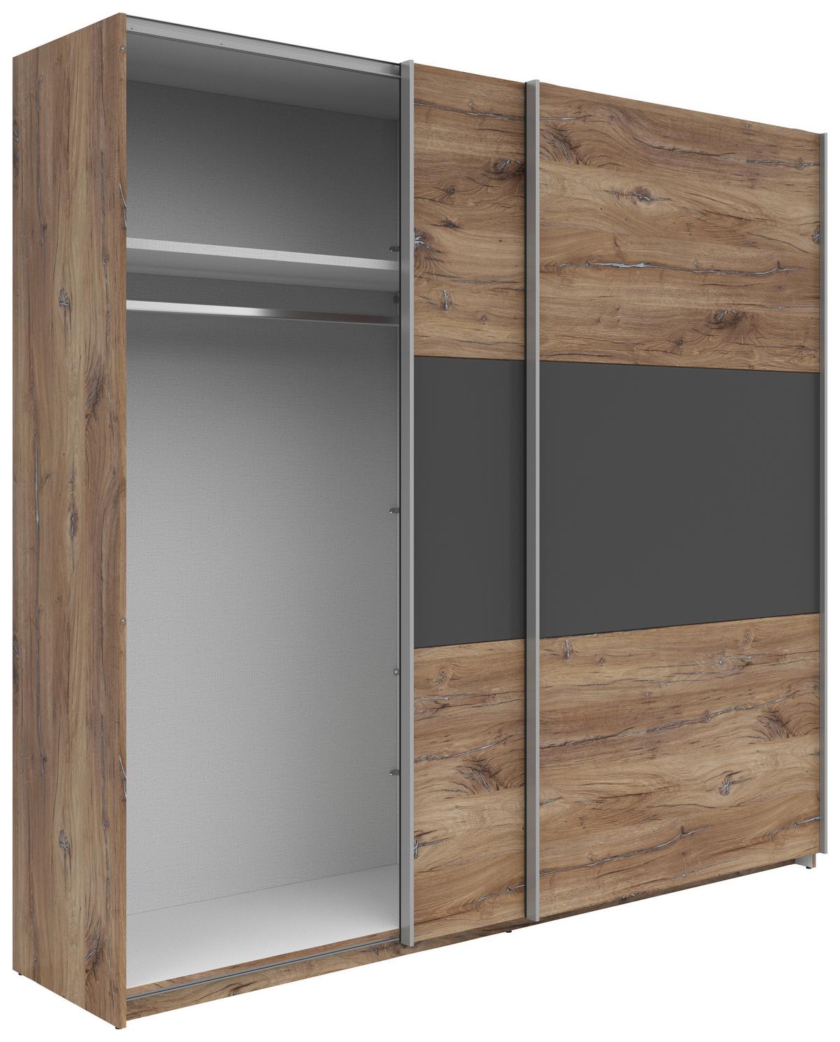 Schwebetürenschrank Saturn in Graphit/Eichefarben - Eichefarben/Silberfarben, KONVENTIONELL, Holzwerkstoff/Metall (218/210/59cm) - Mömax