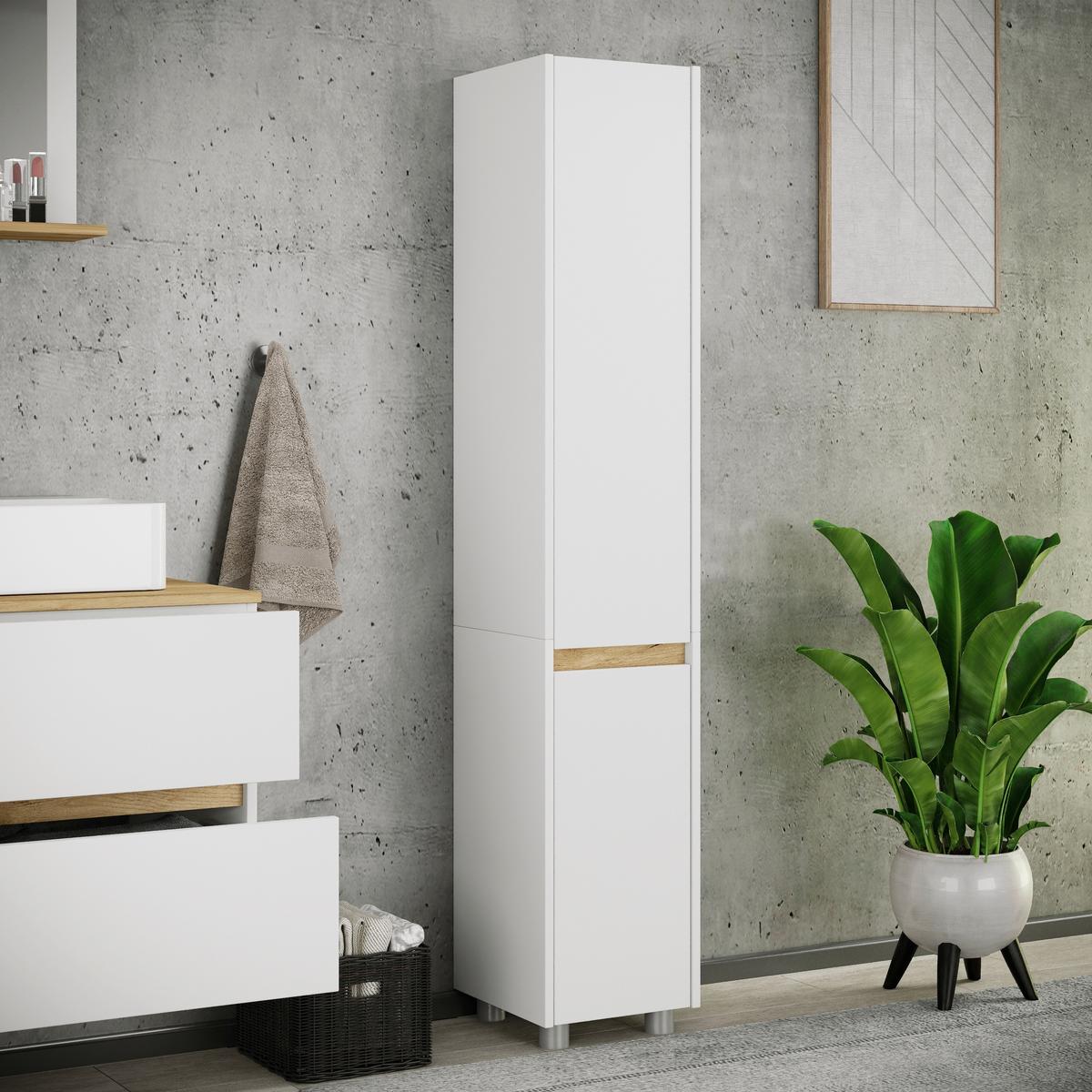 Hochschrank Cosila - Honigeiche/Weiss, Trend, Holzwerkstoff/Kunststoff (30/165/33cm) - MID.YOU