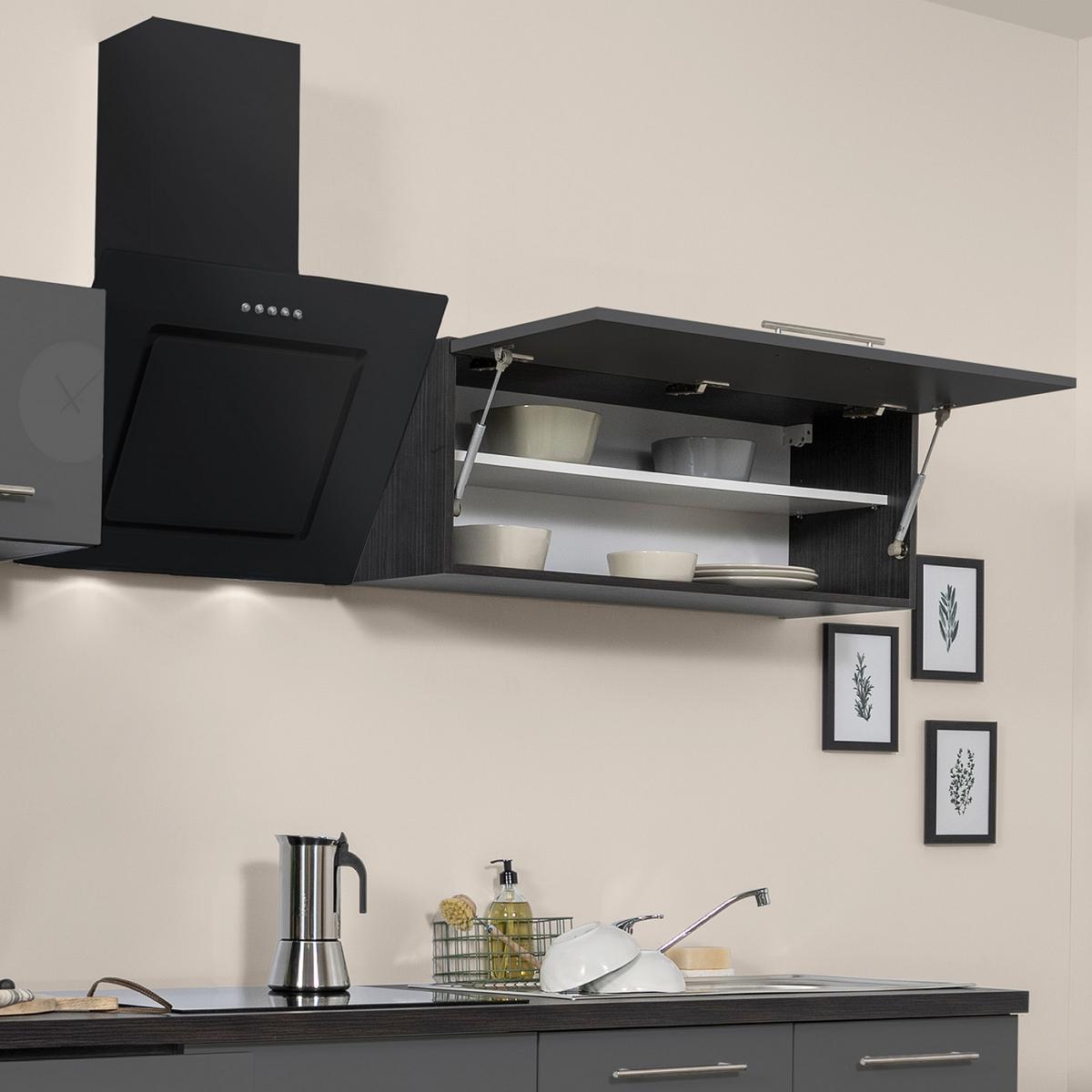 Küchenzeile mit Geräte Grau B: ca. 270 cm - Edelstahlfarben/Eichefarben, Basics, Holzwerkstoff/Metall (270cm) - Respekta