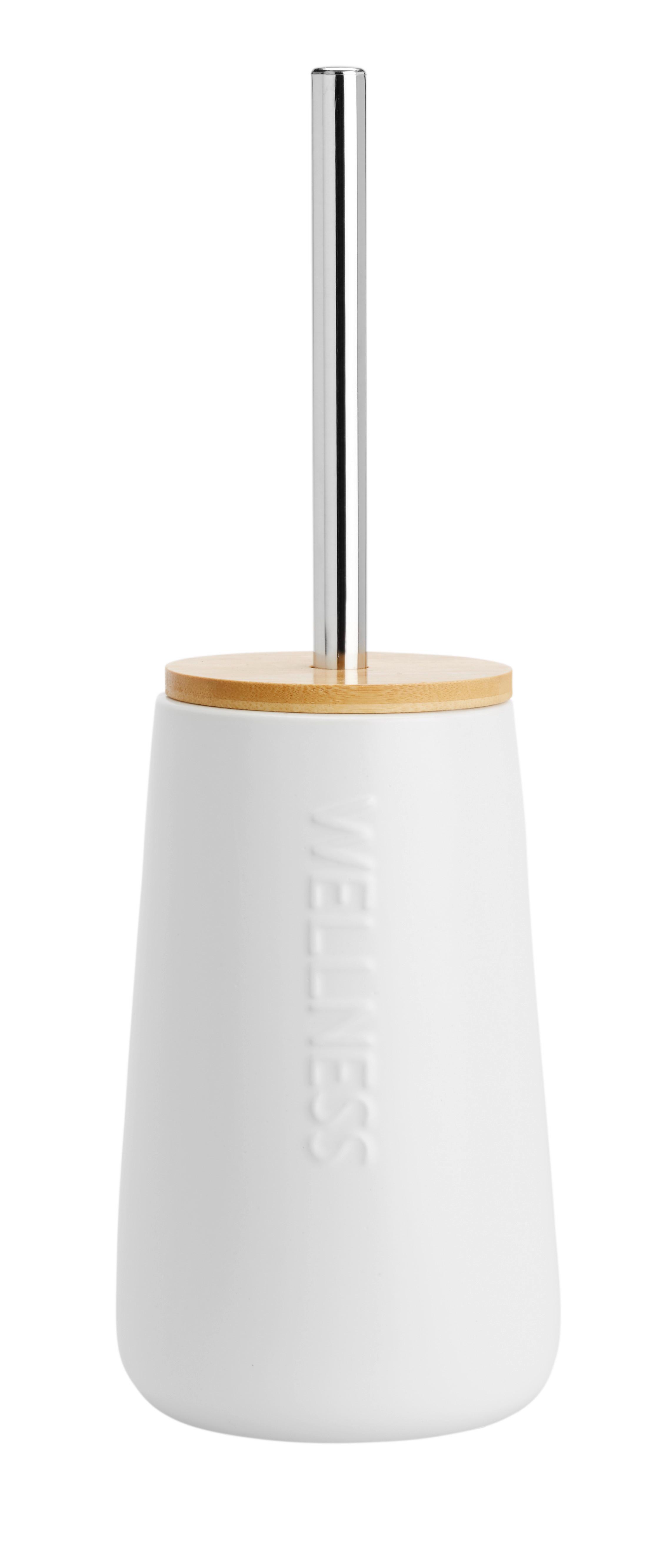 WC-Bürstengarnitur Edna in Weiß - Silberfarben/Weiß, MODERN, Stein/Metall (12,3/12,3/20cm)