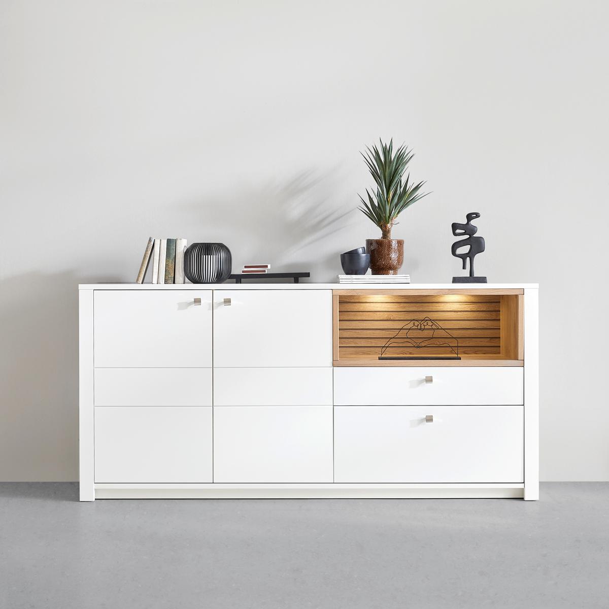 Sideboard Whitehouse Weiß/Eichefarben - Edelstahlfarben/Eichefarben, MODERN, Holz/Holzwerkstoff (192/90/47cm) - Premium Living