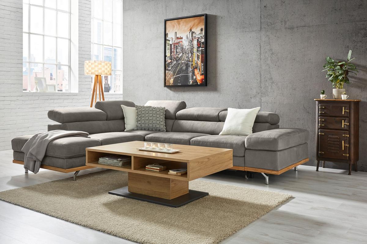 Wohnlandschaft Carmen in Silber mit Bettfunktion - Chromfarben/Silberfarben, KONVENTIONELL, Holz/Textil (226/93/292cm) - Based