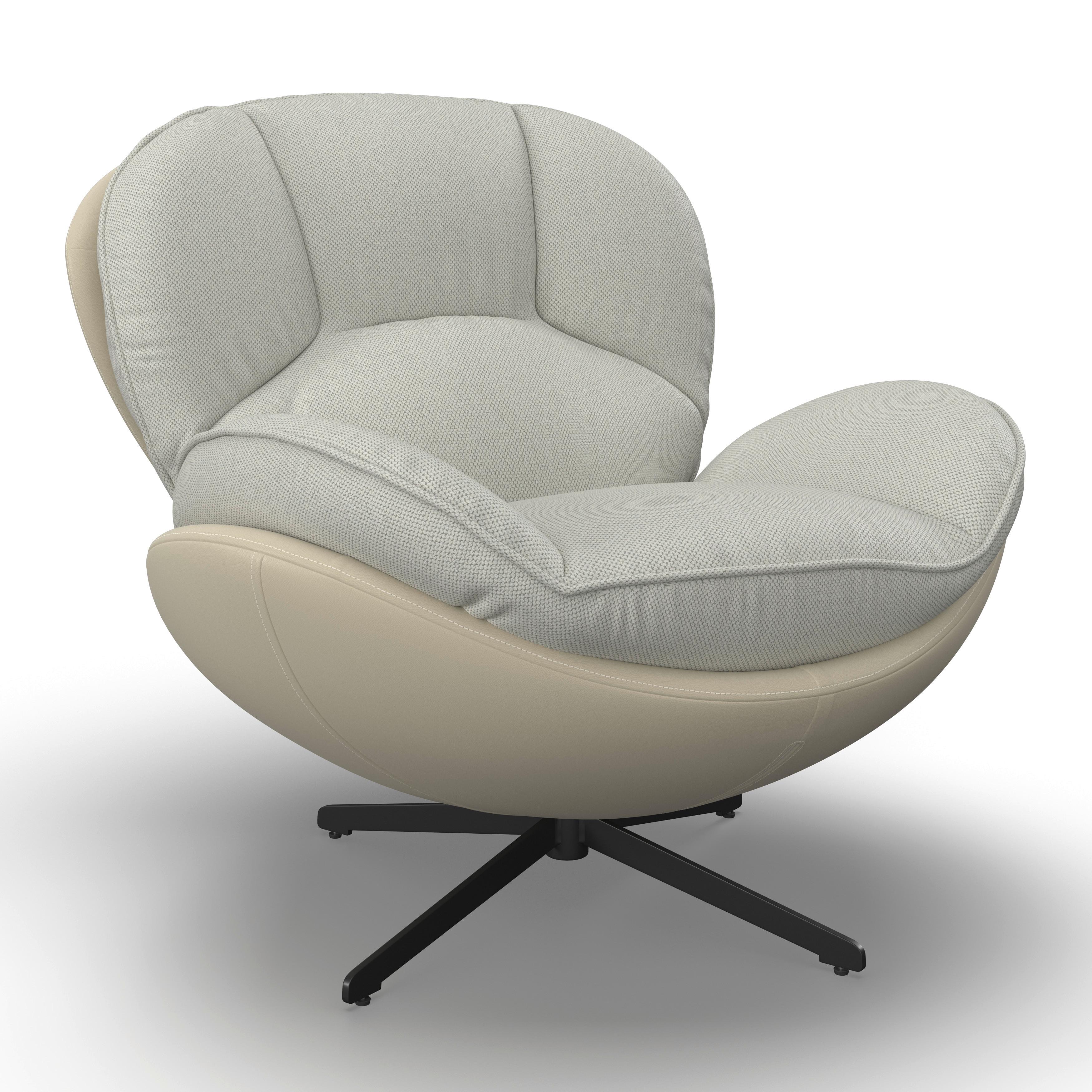 Relaxsessel Ina Webstoff/Lederlook Beige - Beige/Schwarz, MODERN, Textil/Metall (98/86/105cm) - Bessagi Home