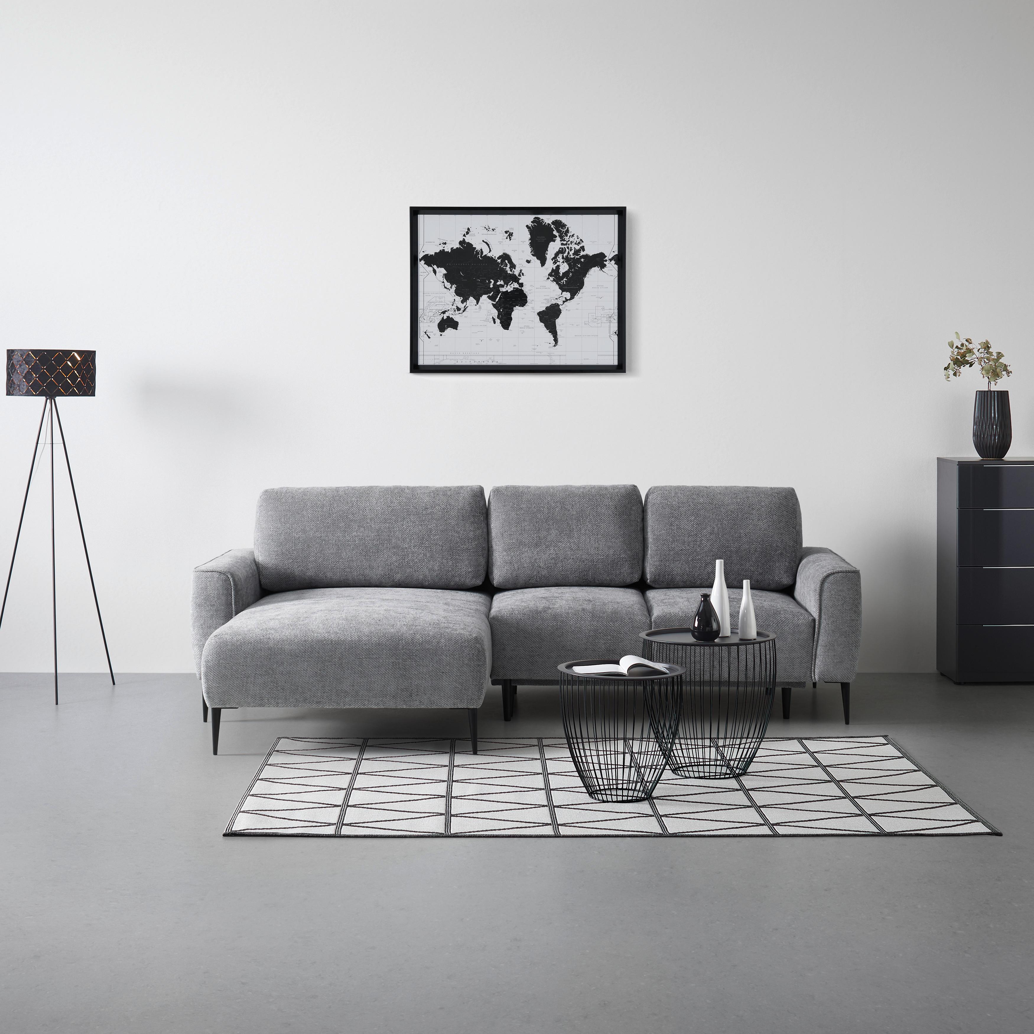 Ecksofa Custom Grau - Schwarz/Grau, MODERN, Textil/Metall (164/255cm) - Mömax