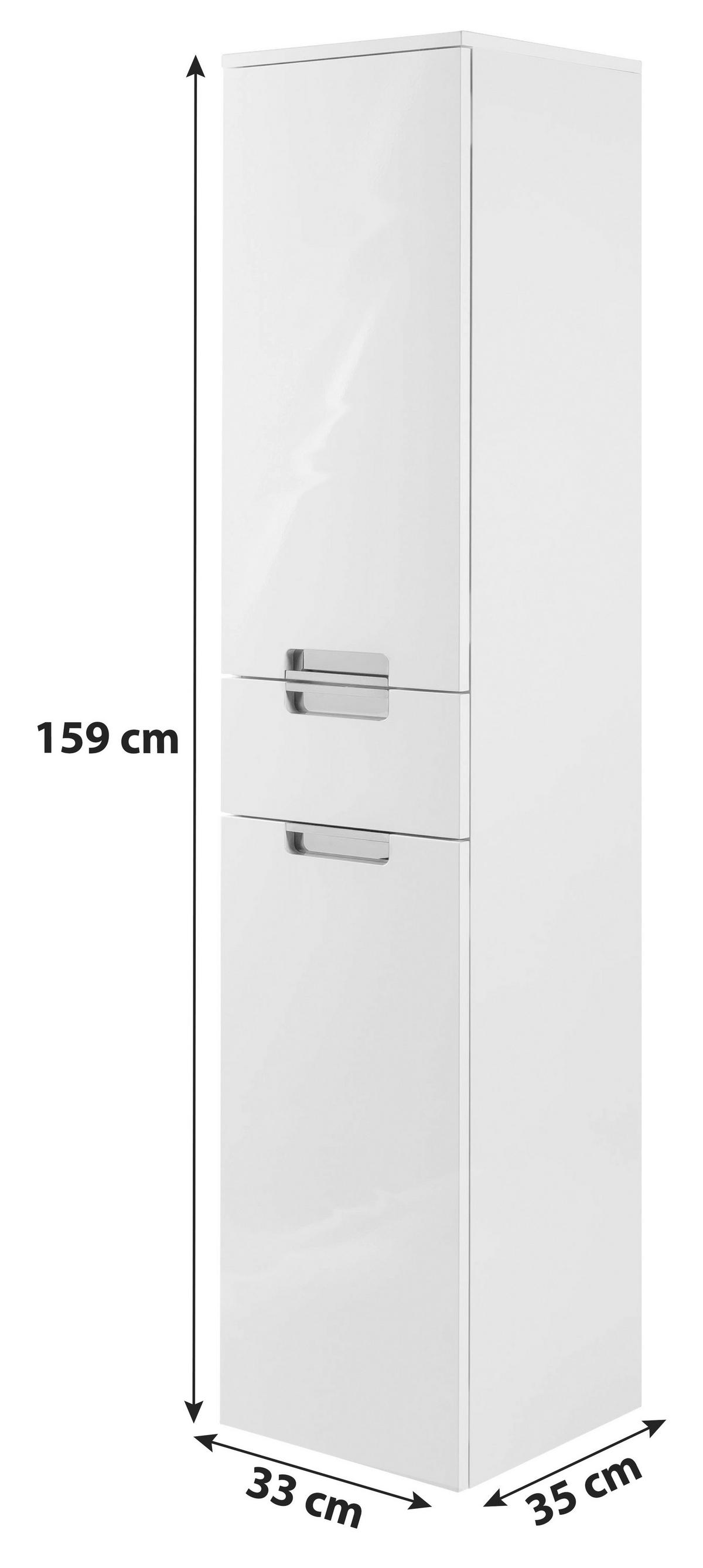 Hochschrank "Mars" , weiß - Chromfarben/Eichefarben, MODERN, Holzwerkstoff/Metall (33,0/159/35cm) - MID.YOU