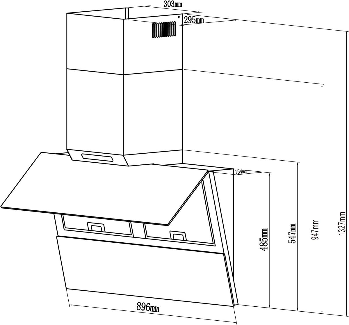 Dunstabzugshaube WS49-90B Schwarz - Schwarz, Basics, Glas/Metall - PKM