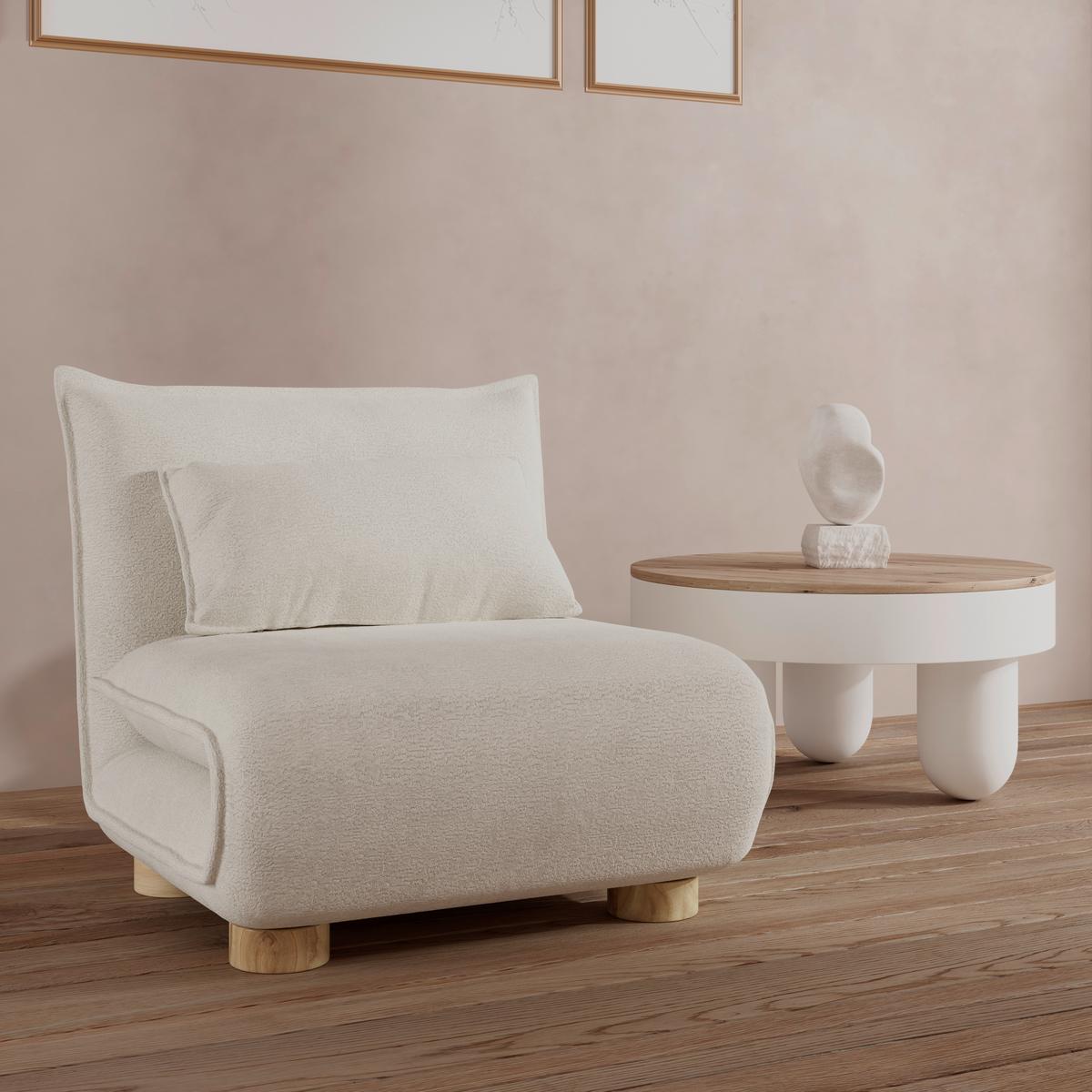 Schlafsessel Bella Bouclé Weiß - Weiß/Naturfarben, MODERN, Holz/Textil (83/41/63cm) - Bessagi Home