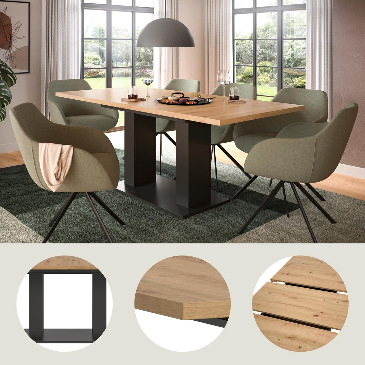 Ausziehtisch Marlon ca. 150x190 cm Eiche/Grau - Eiche Artisan/Grau, KONVENTIONELL, Holzwerkstoff (150-190/90/76cm) - MID.YOU