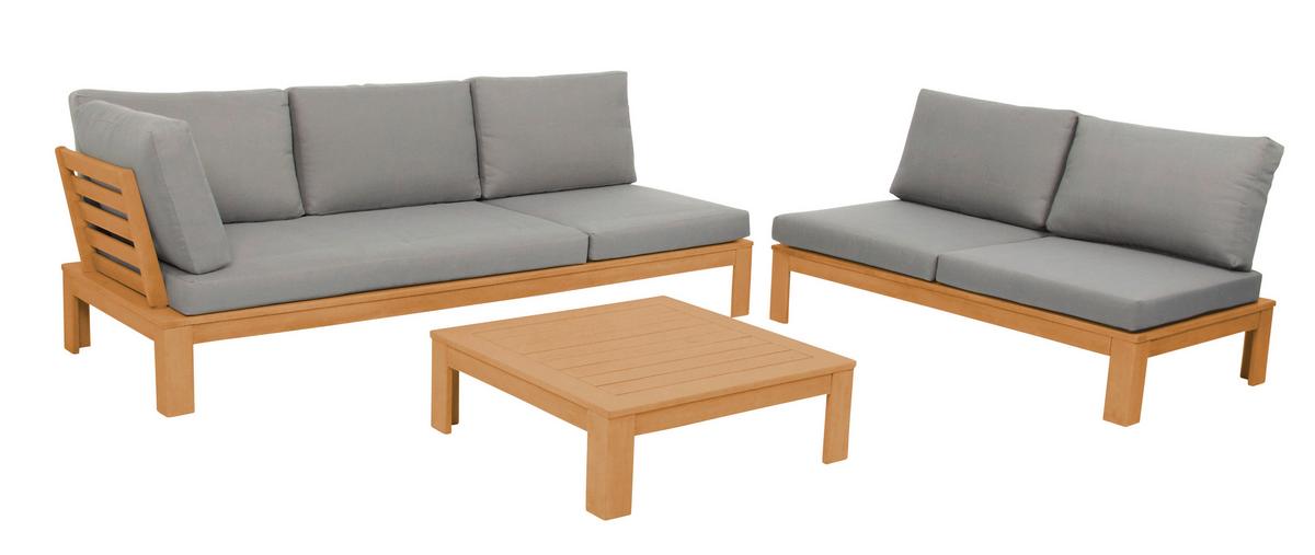 Loungegarnitur "Granada", Akazie massiv mit Kissen - Grau/Akaziefarben, Basics, Holz/Textil (221/65/85cm) - Acamp
