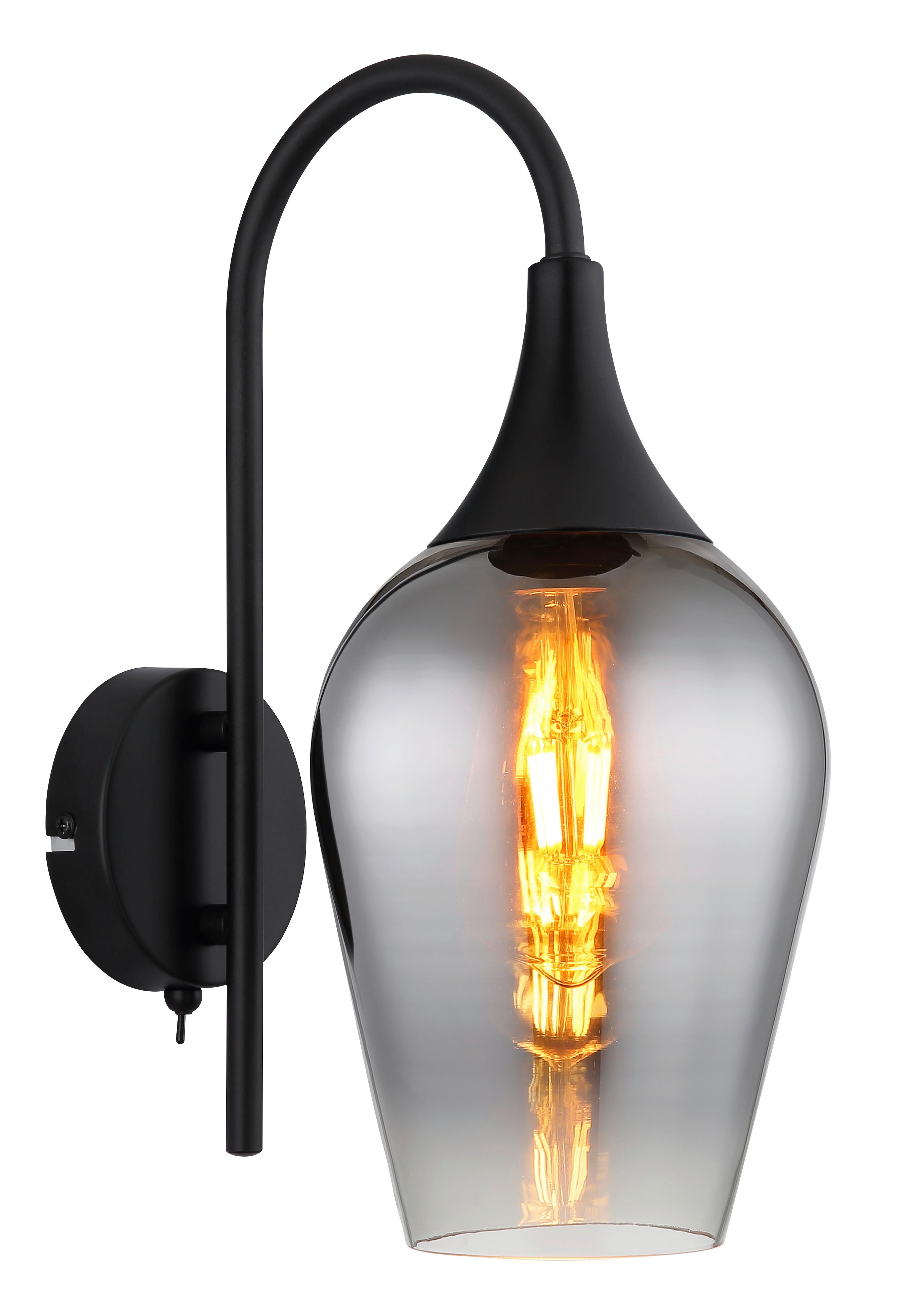 Wandleuchte Lavus Schwarz/Chromfarben max.40Watt - Klar/Chromfarben, Design, Glas/Metall (15/30cm) - Globo