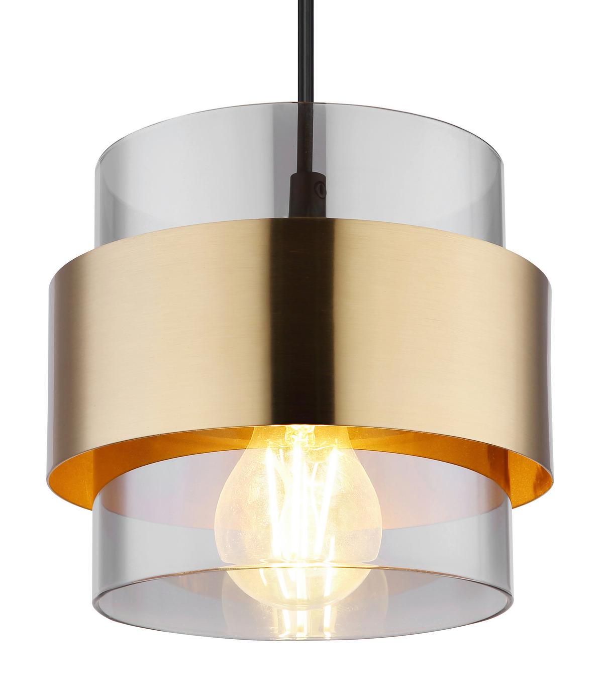 Hängeleuchte Milley Klar/Schwarz max. 60 Watt - Klar/Messingfarben, Design, Glas/Metall (18/120cm) - Globo