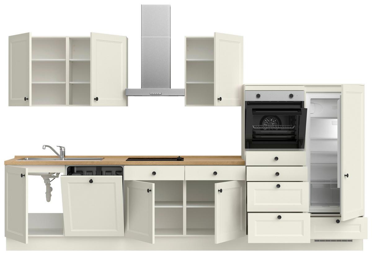 Küchenblock Cascada Low m. Geräten Weiß - Eichefarben/Schwarz, MODERN, Holzwerkstoff/Metall (360cm) - Nobilia