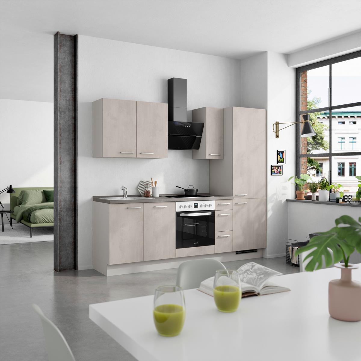 Küchenblock Riva High m. Geräten Grau - Schieferfarben/Edelstahlfarben, MODERN, Holzwerkstoff/Metall (240cm) - Nobilia
